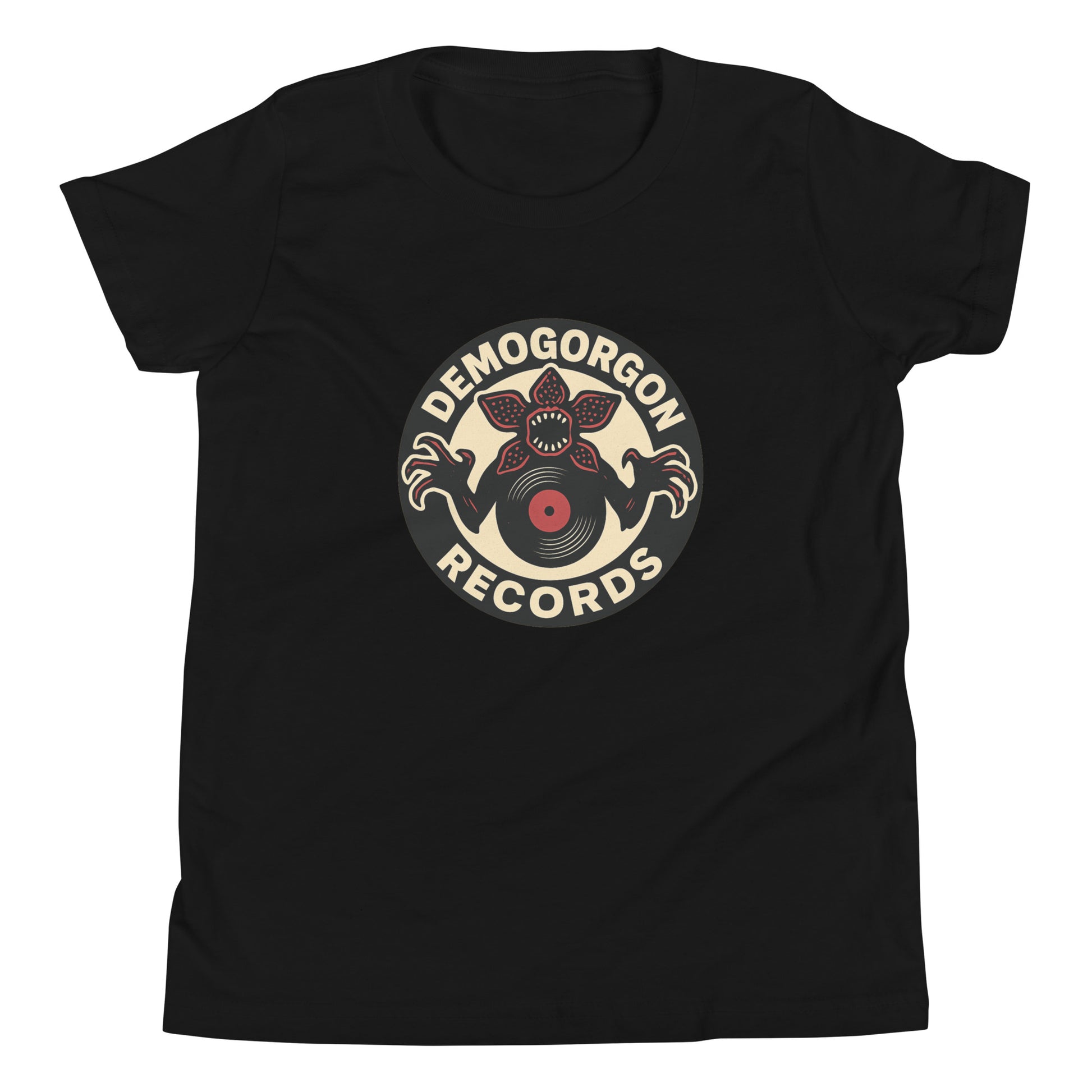 Demogorgon Records Youth Short Sleeve T-Shirt  from Rare Plus Apparel – unique movie & pop culture inspired design.