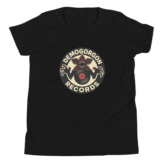 Demogorgon Records Youth Short Sleeve T-Shirt  from Rare Plus Apparel – unique movie & pop culture inspired design.