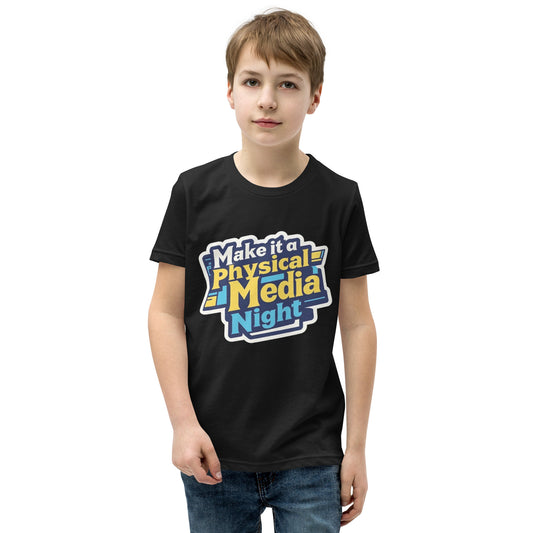 Make it a Physical Media Night Youth Short Sleeve T-Shirt  from Rare Plus Apparel – unique movie & pop culture inspired design.