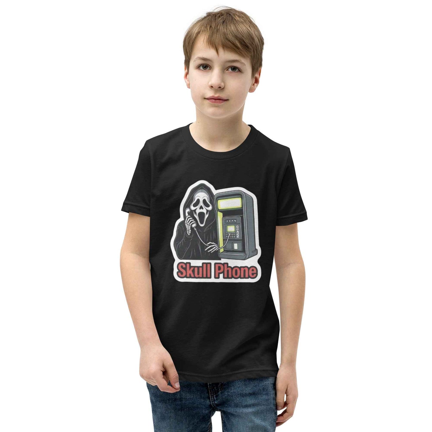 Skull Phone Skeleton Youth Short Sleeve T-Shirt