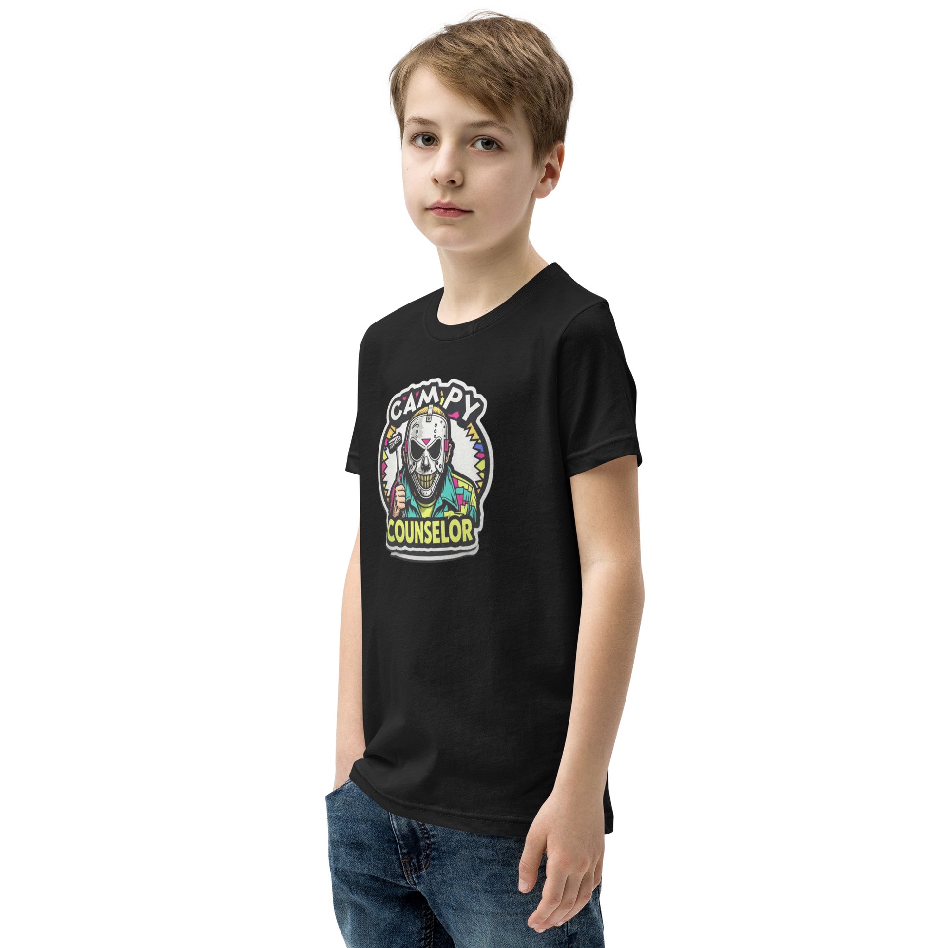 Campy Counselor Youth Short Sleeve T-Shirt  from Rare Plus Apparel – unique movie & pop culture inspired design.
