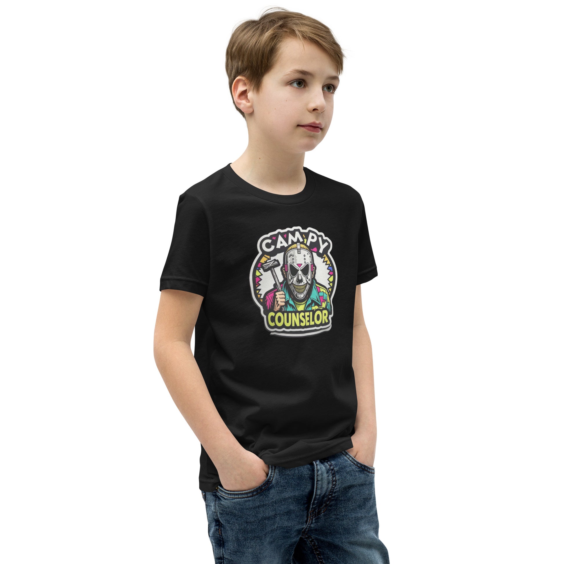 Campy Counselor Youth Short Sleeve T-Shirt  from Rare Plus Apparel – unique movie & pop culture inspired design.