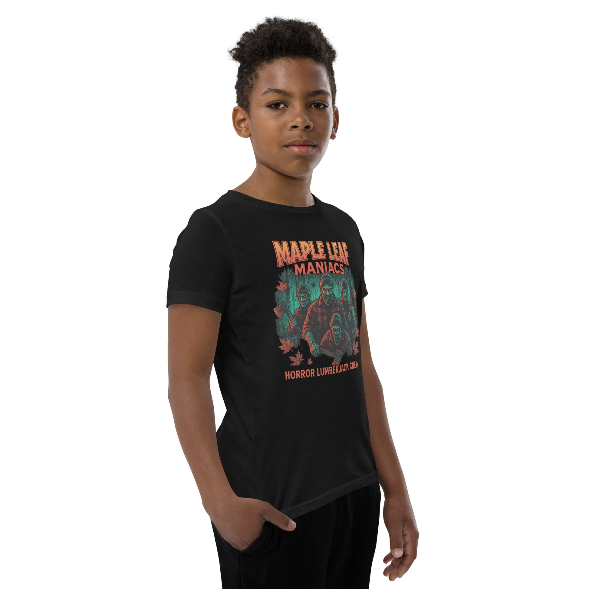 Maple Leaf Maniacs Youth Short Sleeve T-Shirt  from Rare Plus Apparel – unique movie & pop culture inspired design.
