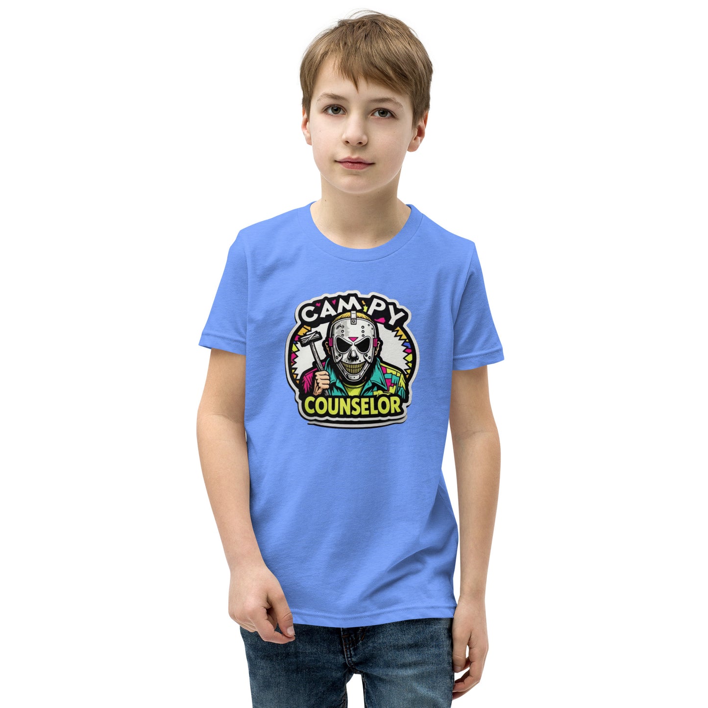 Campy Counselor Youth Short Sleeve T-Shirt  from Rare Plus Apparel – unique movie & pop culture inspired design.