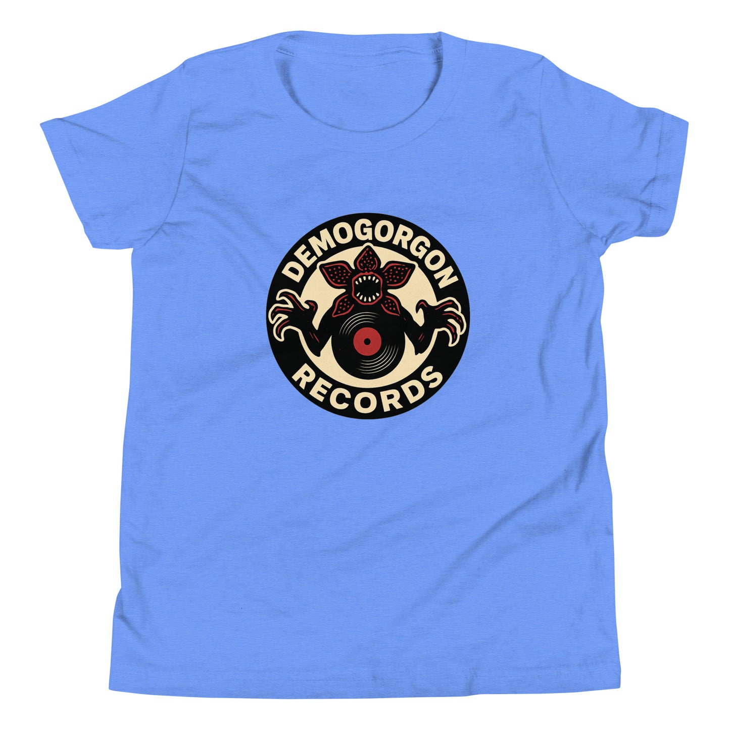 Demogorgon Records Youth Short Sleeve T-Shirt  from Rare Plus Apparel – unique movie & pop culture inspired design.