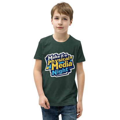 Make it a Physical Media Night Youth Short Sleeve T-Shirt  from Rare Plus Apparel – unique movie & pop culture inspired design.