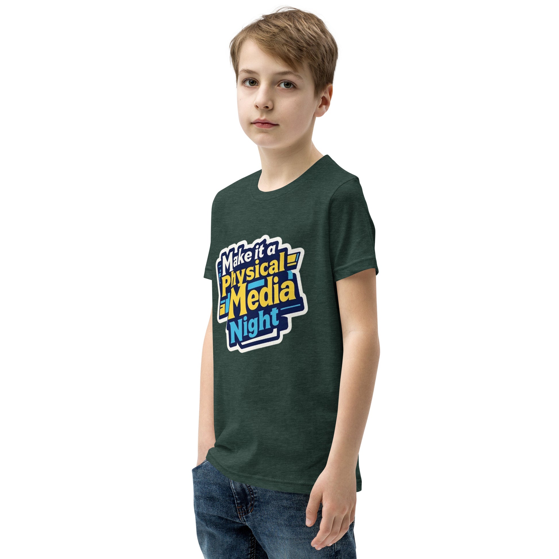Make it a Physical Media Night Youth Short Sleeve T-Shirt  from Rare Plus Apparel – unique movie & pop culture inspired design.