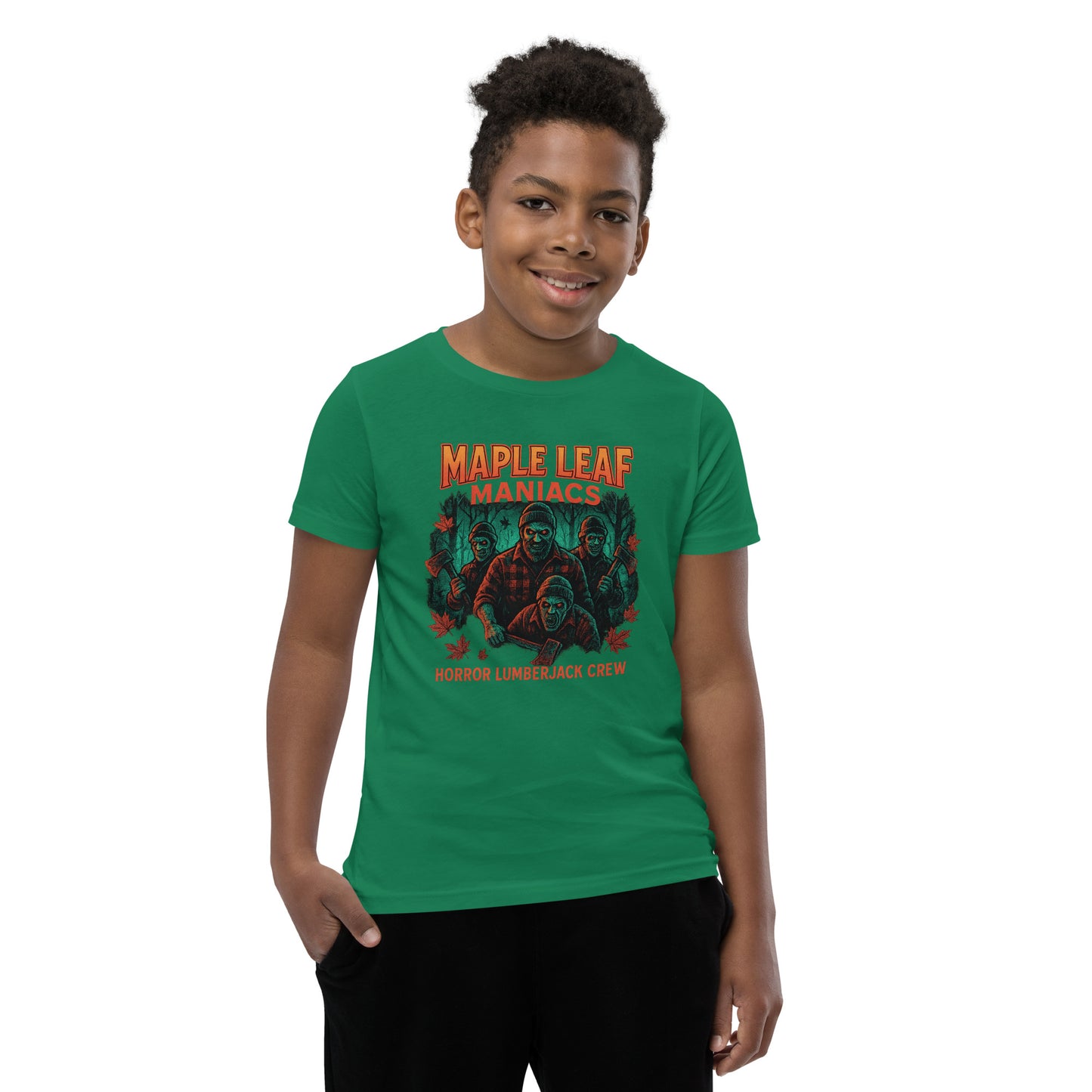 Maple Leaf Maniacs Youth Short Sleeve T-Shirt  from Rare Plus Apparel – unique movie & pop culture inspired design.