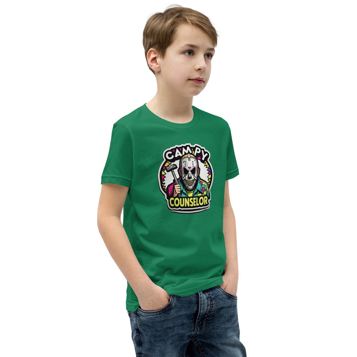 Campy Counselor Youth Short Sleeve T-Shirt  from Rare Plus Apparel – unique movie & pop culture inspired design.