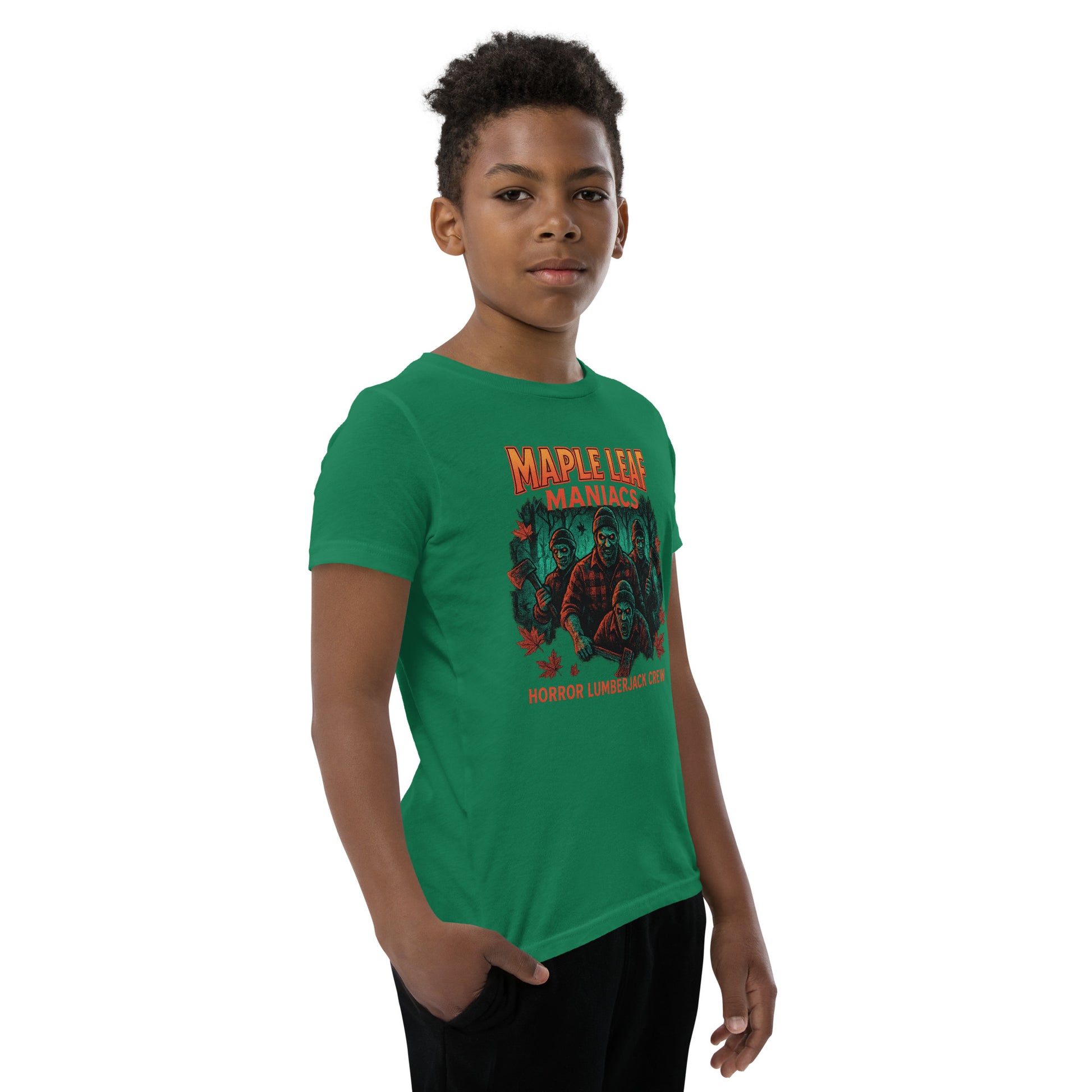 Maple Leaf Maniacs Youth Short Sleeve T-Shirt  from Rare Plus Apparel – unique movie & pop culture inspired design.