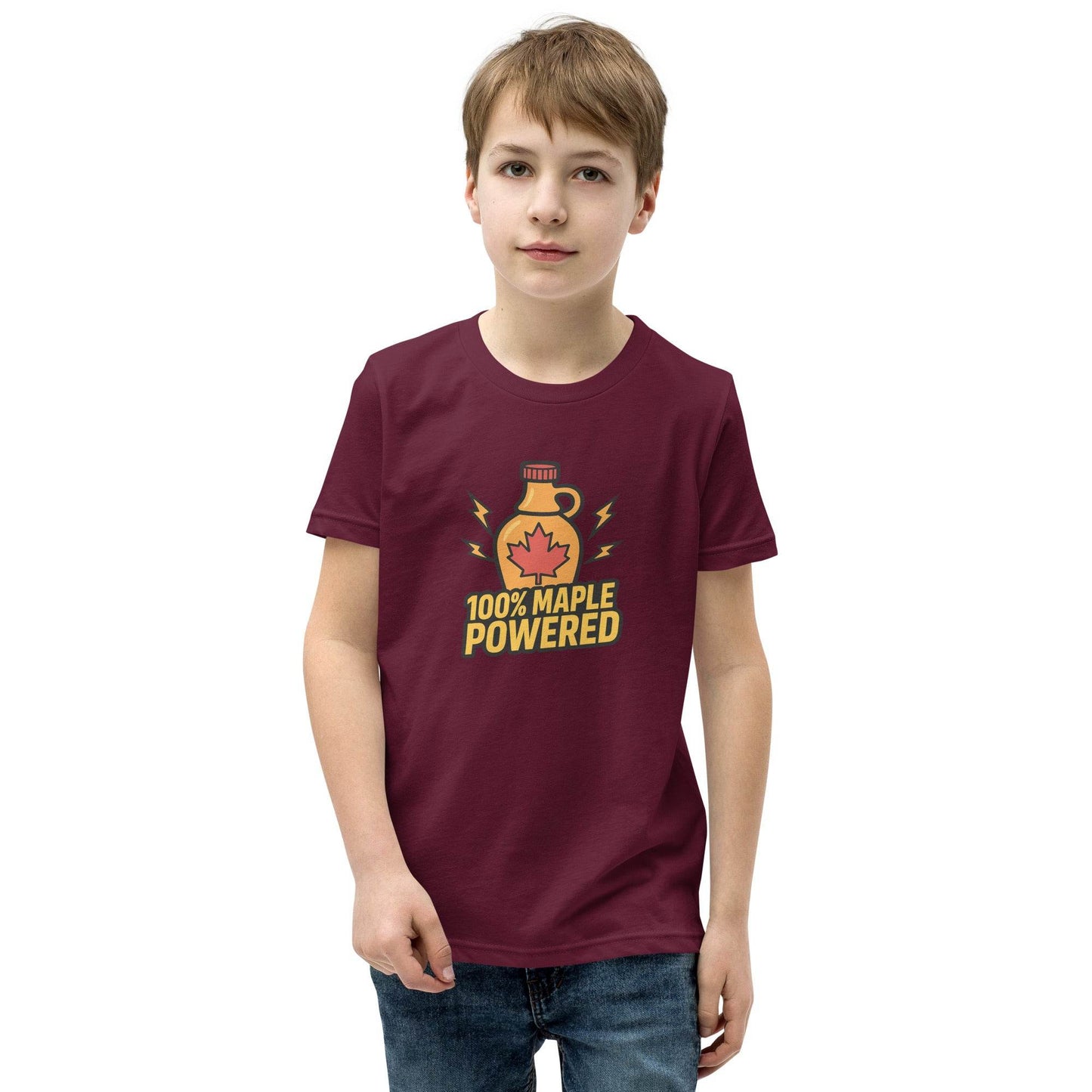 100% Maple Powered Youth Short Sleeve T-Shirt  from Rare Plus Apparel – unique movie & pop culture inspired design.