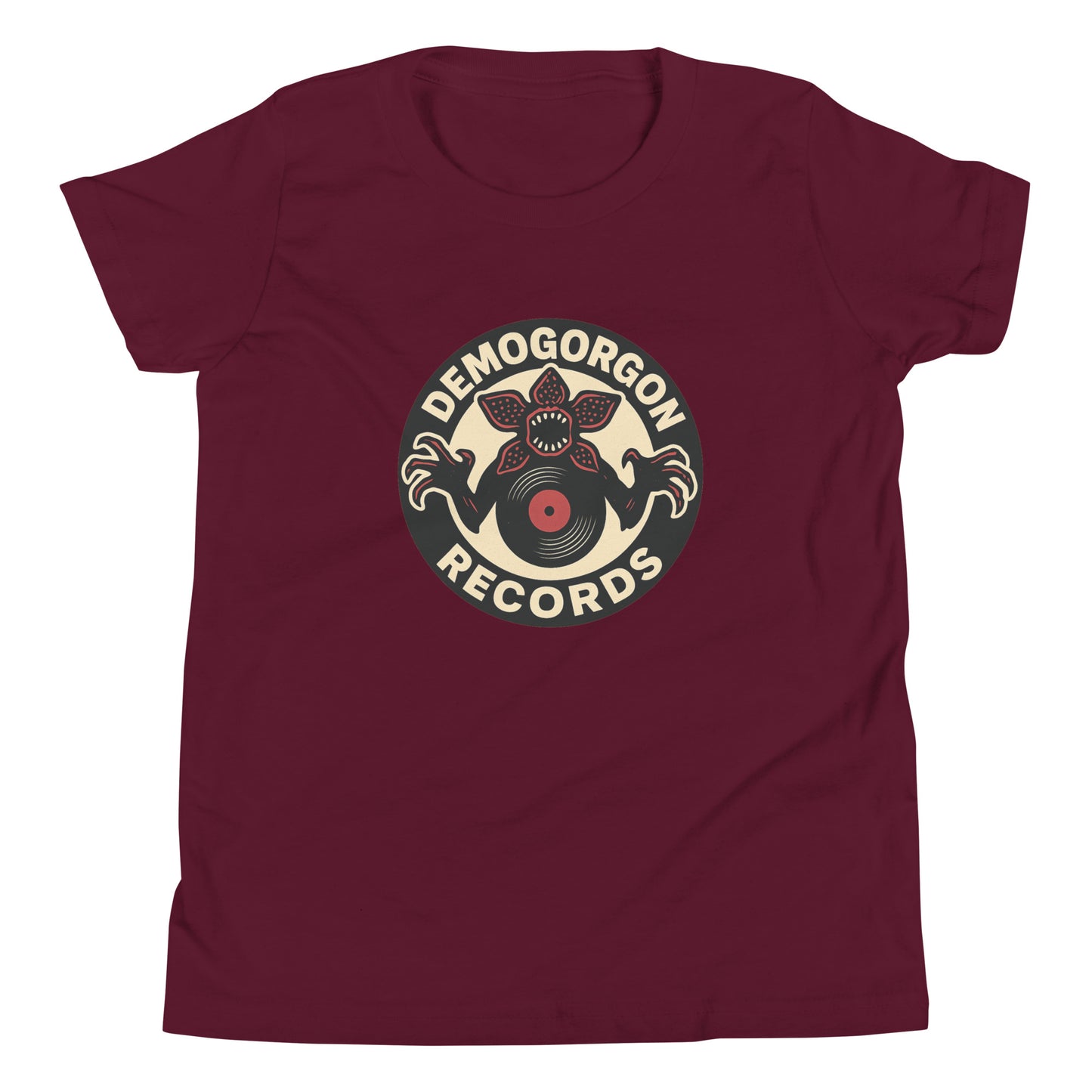 Demogorgon Records Youth Short Sleeve T-Shirt  from Rare Plus Apparel – unique movie & pop culture inspired design.