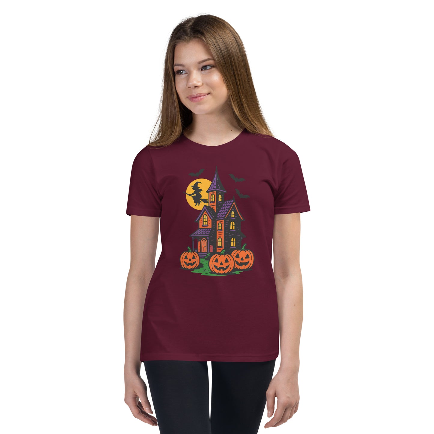 Haunted Halloween House Youth Short Sleeve T-Shirt  from Rare Plus Apparel – unique movie & pop culture inspired design.