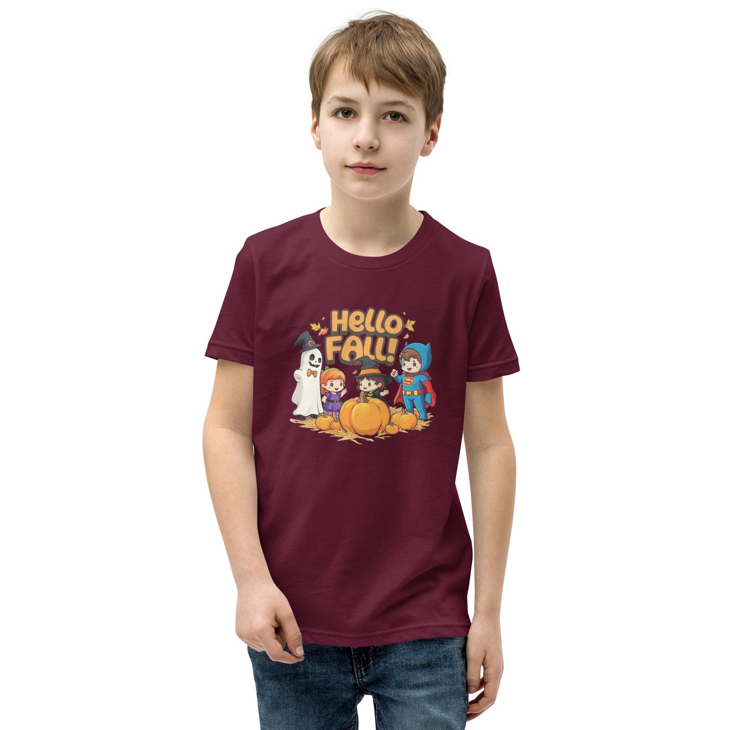 Hello Fall Youth Short Sleeve T-Shirt  from Rare Plus Apparel – unique movie & pop culture inspired design.