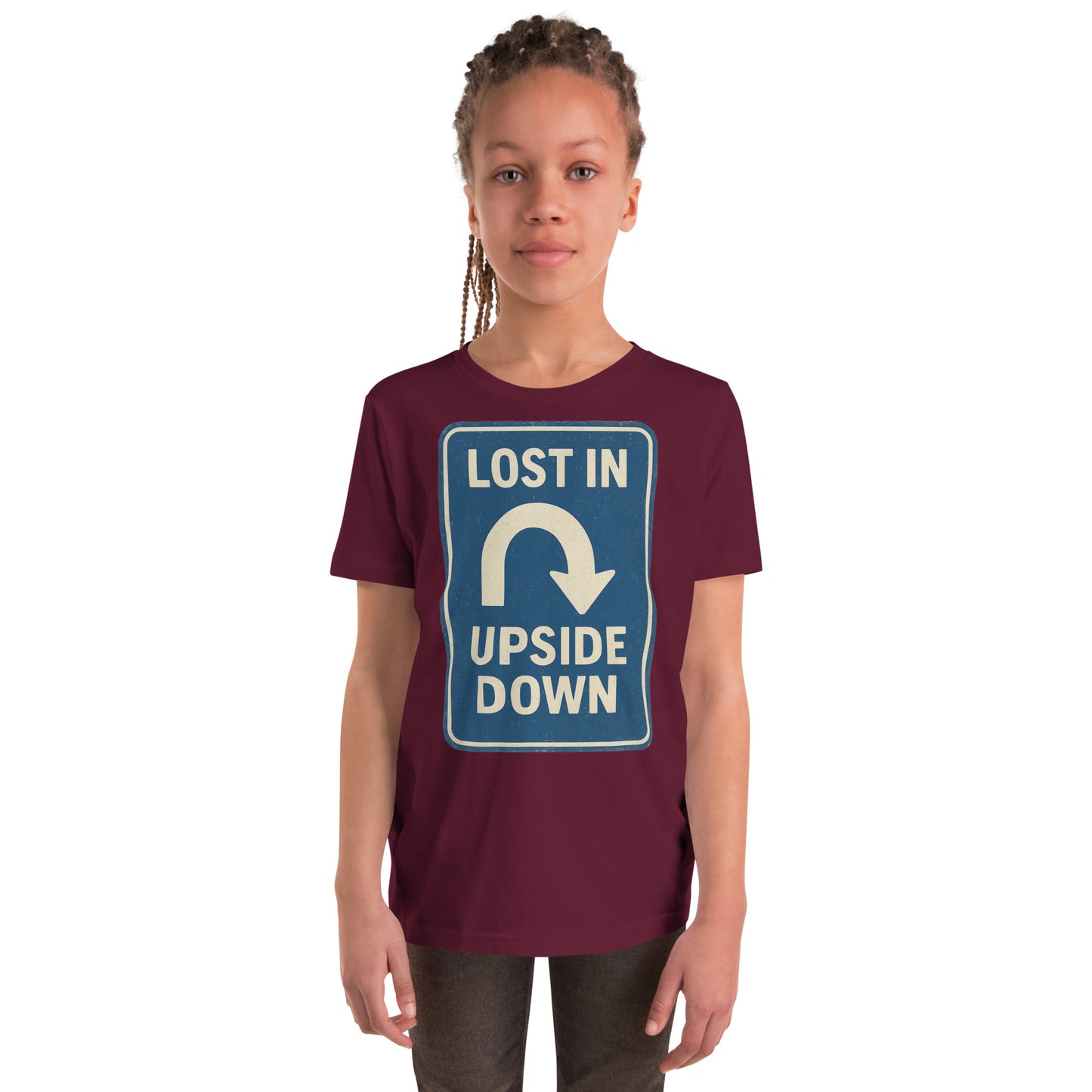 Lost in the Upside Down Youth Short Sleeve T-Shirt  from Rare Plus Apparel – unique movie & pop culture inspired design.