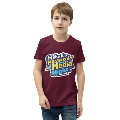 Make it a Physical Media Night Youth Short Sleeve T-Shirt  from Rare Plus Apparel – unique movie & pop culture inspired design.