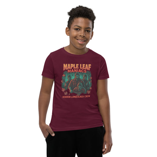Maple Leaf Maniacs Youth Short Sleeve T-Shirt  from Rare Plus Apparel – unique movie & pop culture inspired design.