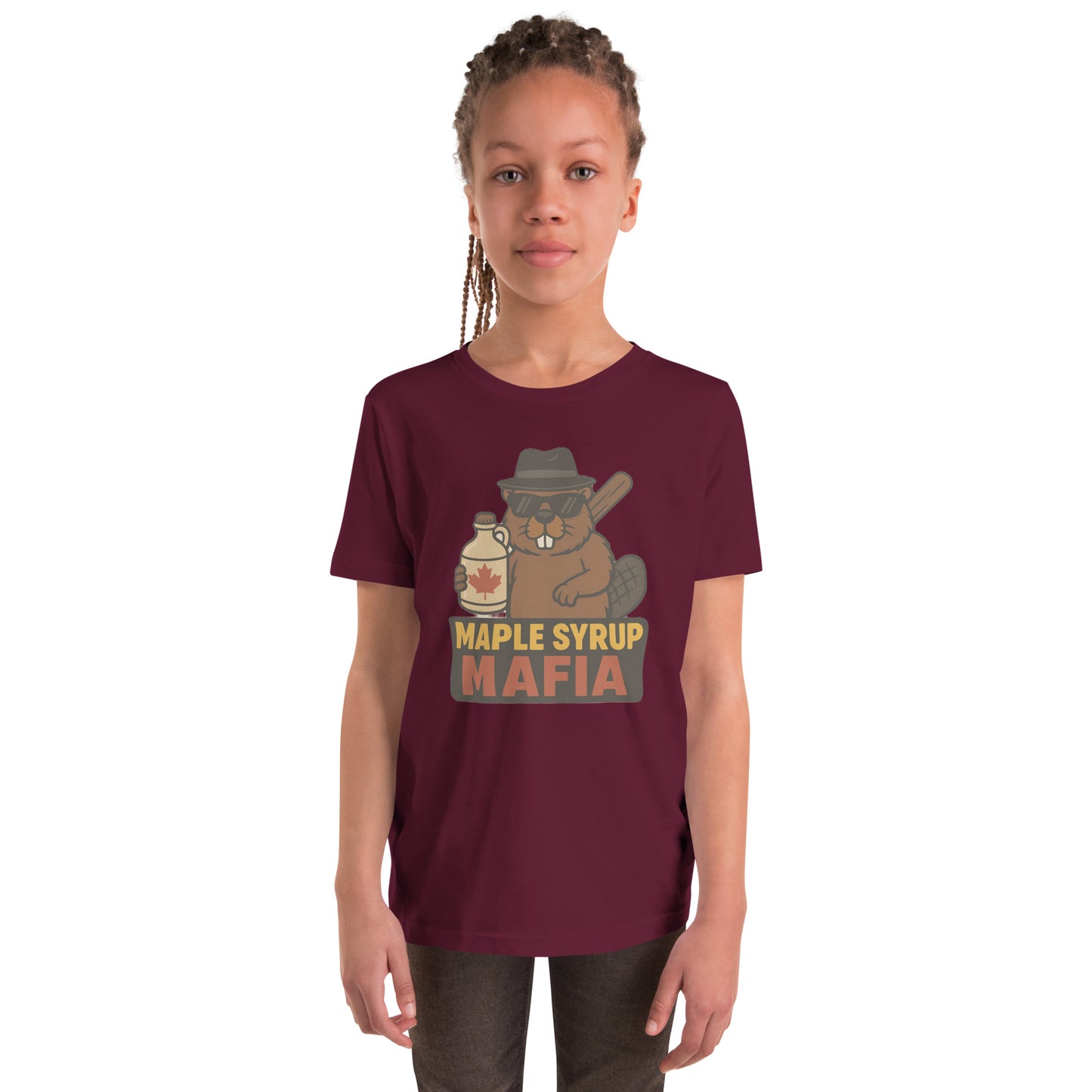 Maple Syrup Mafia Youth Short Sleeve T-Shirt  from Rare Plus Apparel – unique movie & pop culture inspired design.