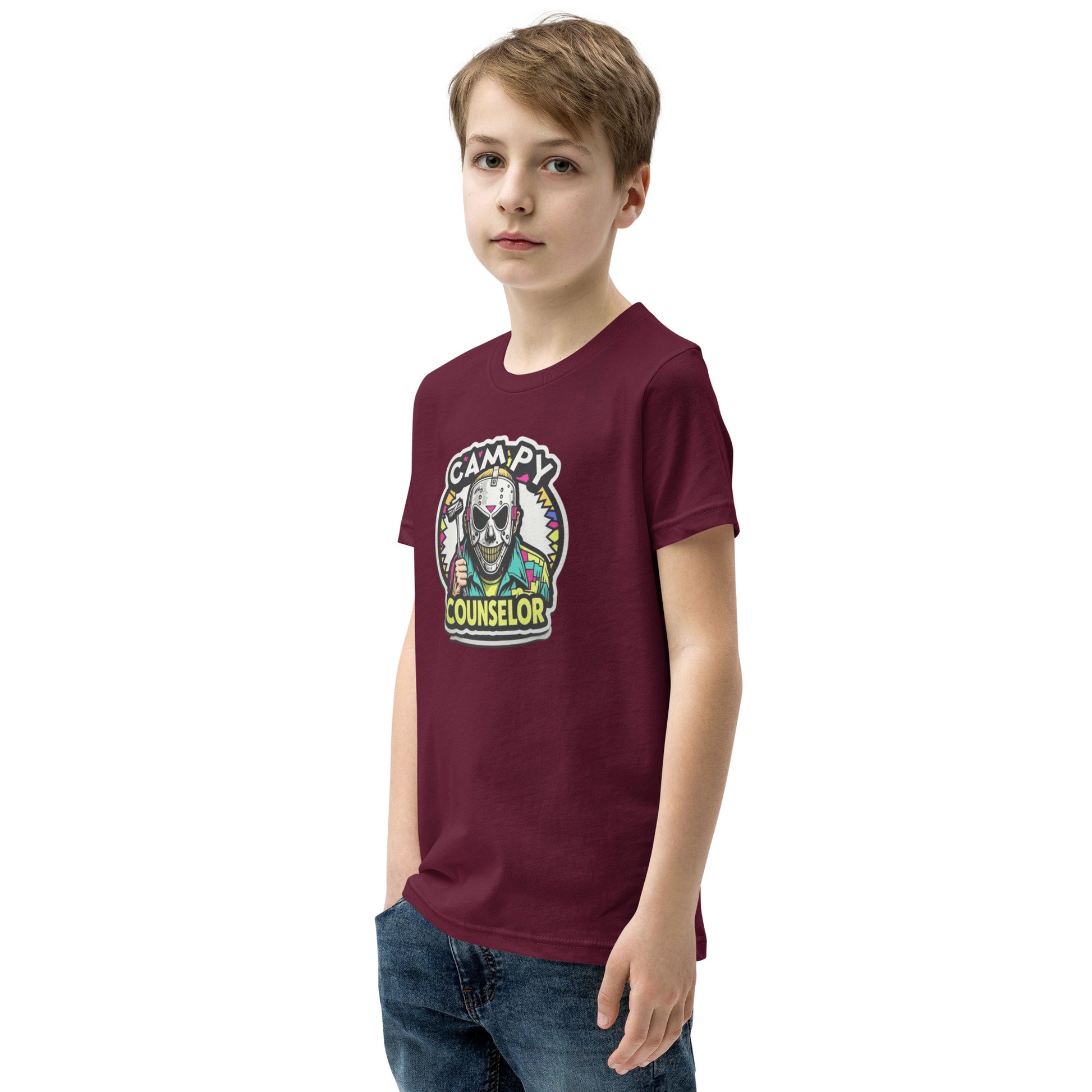 Campy Counselor Youth Short Sleeve T-Shirt  from Rare Plus Apparel – unique movie & pop culture inspired design.