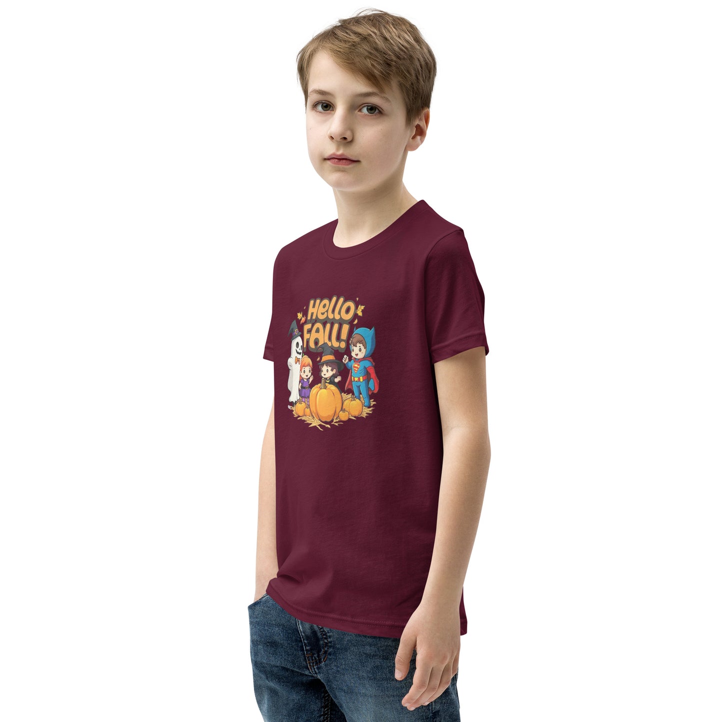 Hello Fall Youth Short Sleeve T-Shirt  from Rare Plus Apparel – unique movie & pop culture inspired design.
