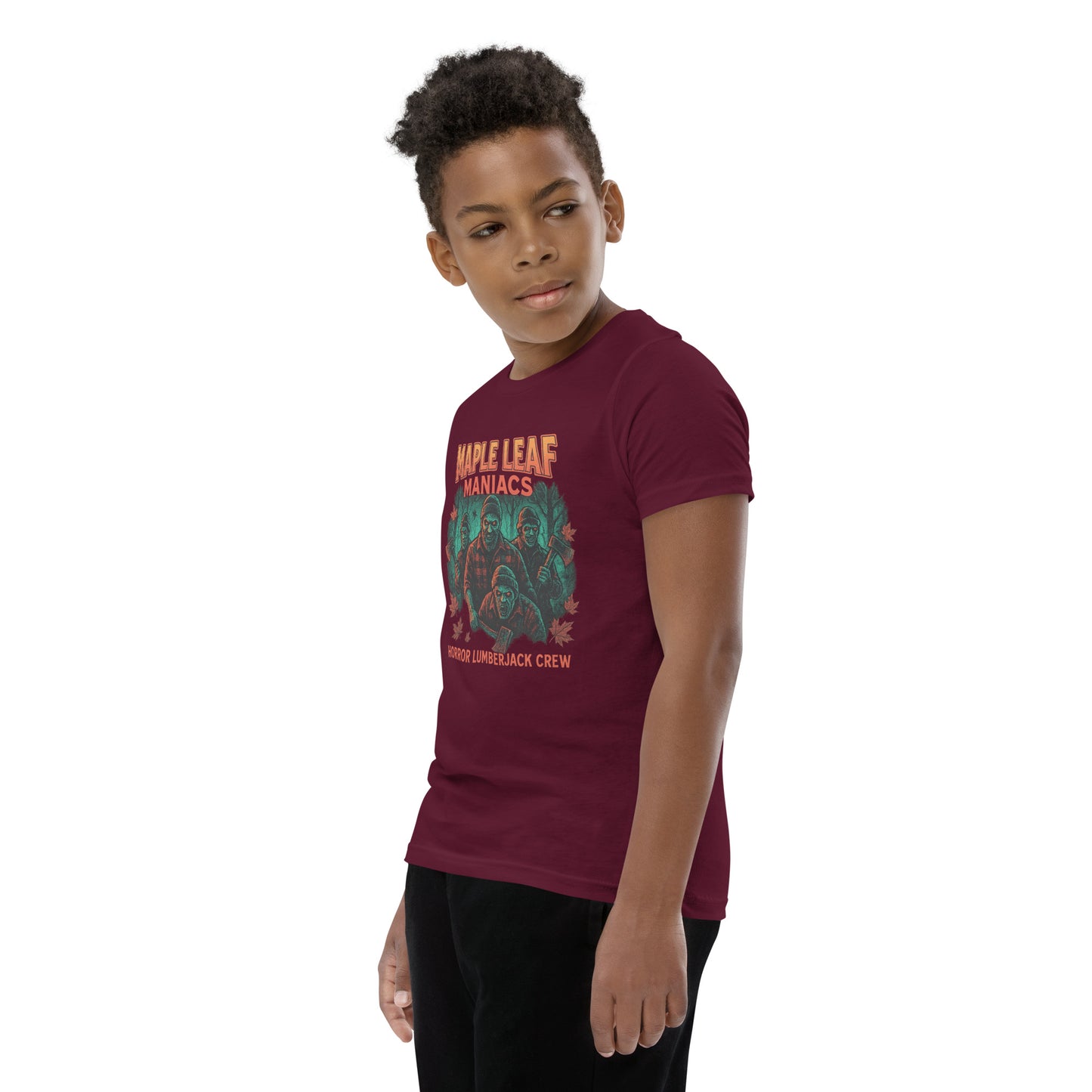 Maple Leaf Maniacs Youth Short Sleeve T-Shirt  from Rare Plus Apparel – unique movie & pop culture inspired design.