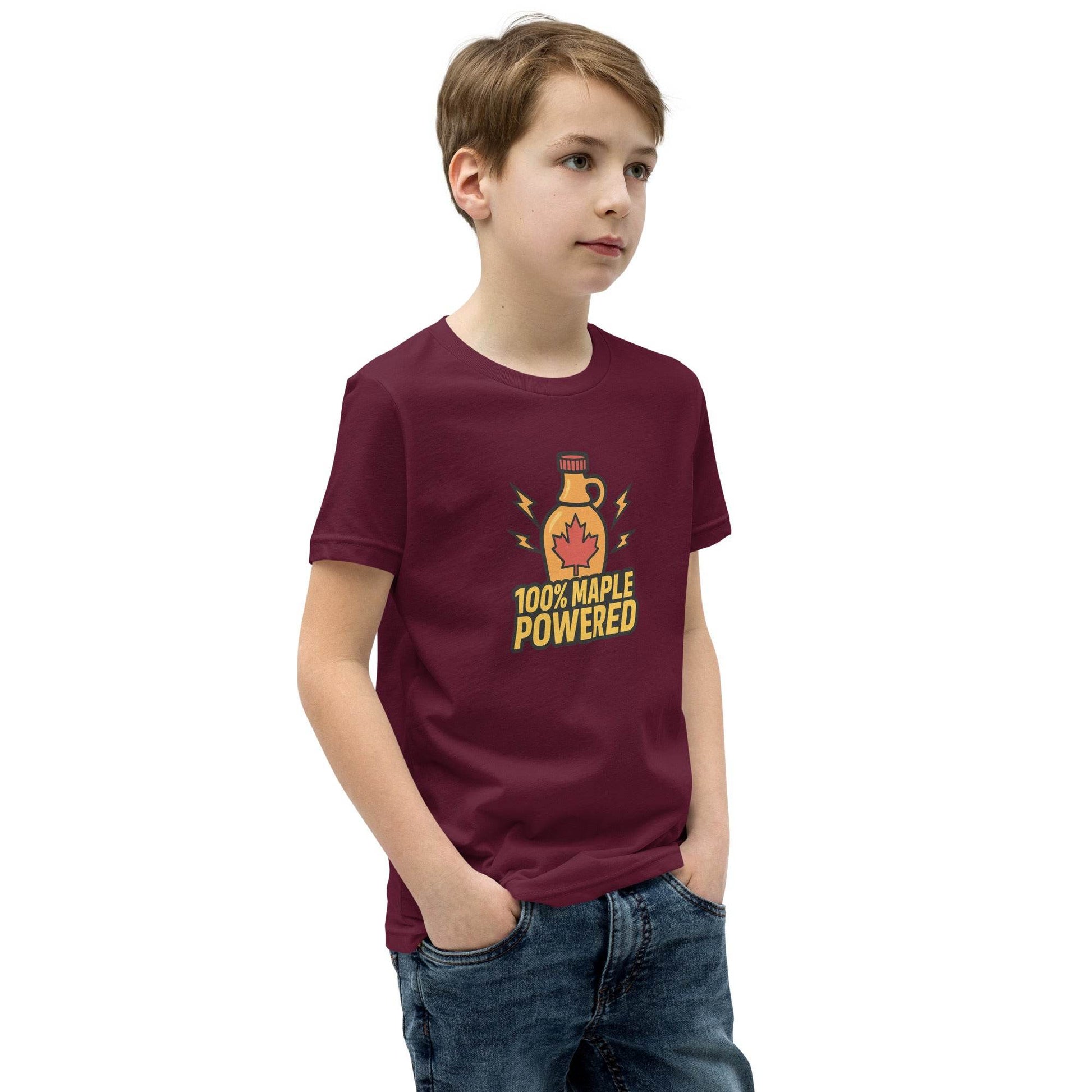 100% Maple Powered Youth Short Sleeve T-Shirt  from Rare Plus Apparel – unique movie & pop culture inspired design.