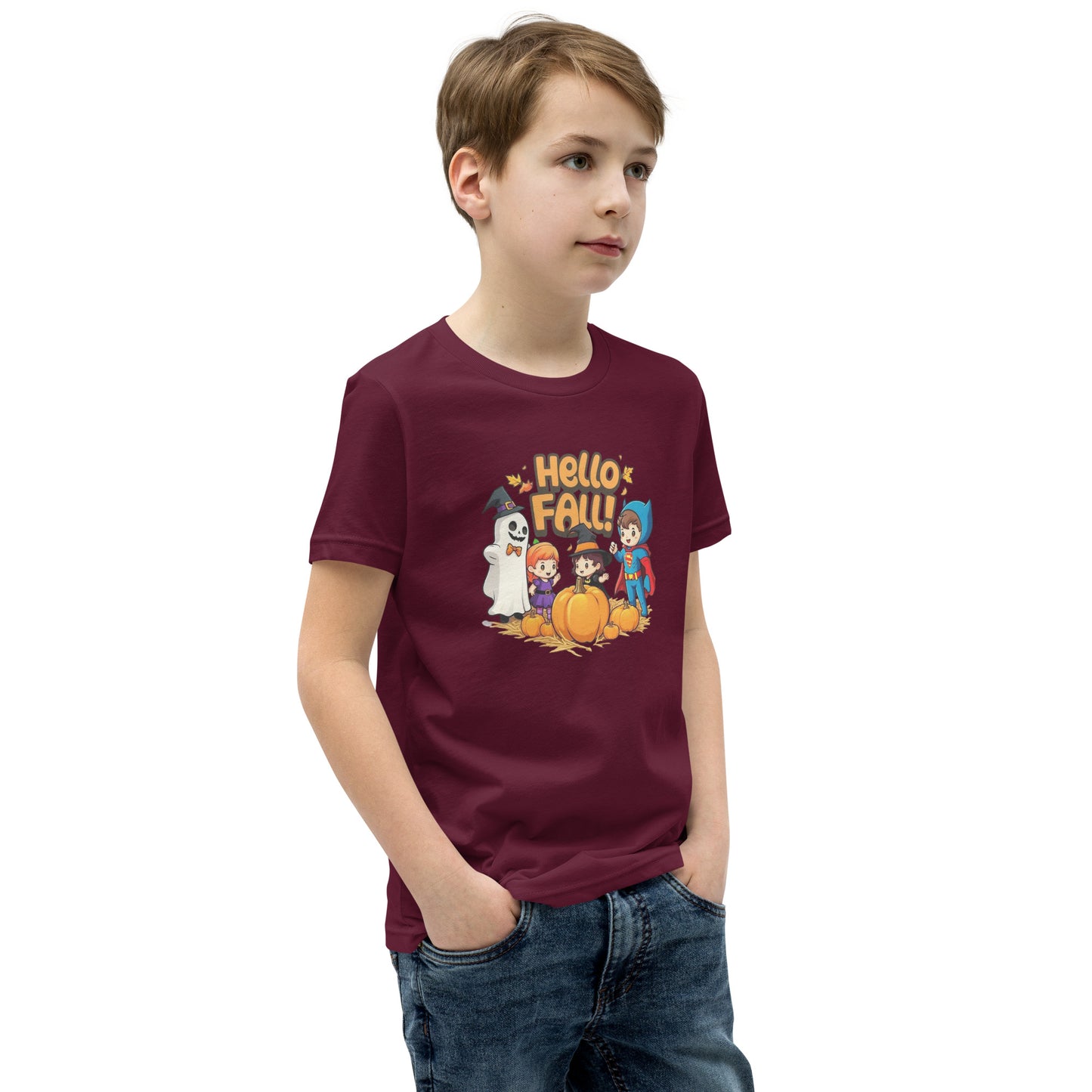 Hello Fall Youth Short Sleeve T-Shirt  from Rare Plus Apparel – unique movie & pop culture inspired design.