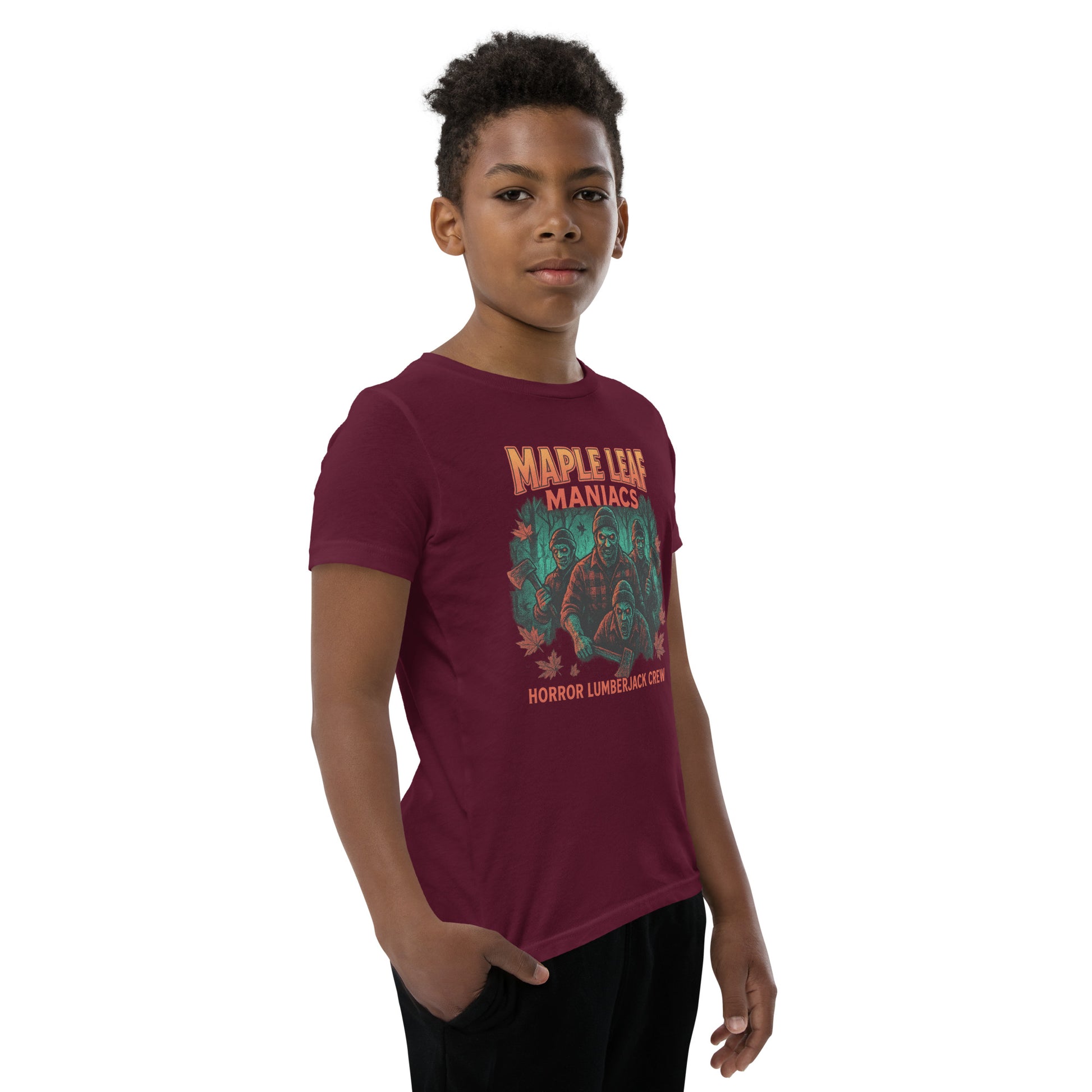 Maple Leaf Maniacs Youth Short Sleeve T-Shirt  from Rare Plus Apparel – unique movie & pop culture inspired design.