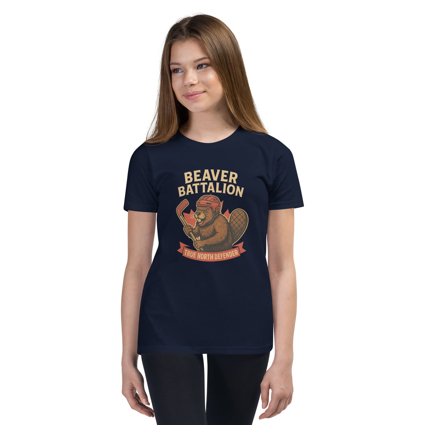 Beaver Battalion – True North Defender Youth Short Sleeve T-Shirt  from Rare Plus Apparel – unique movie & pop culture inspired design.