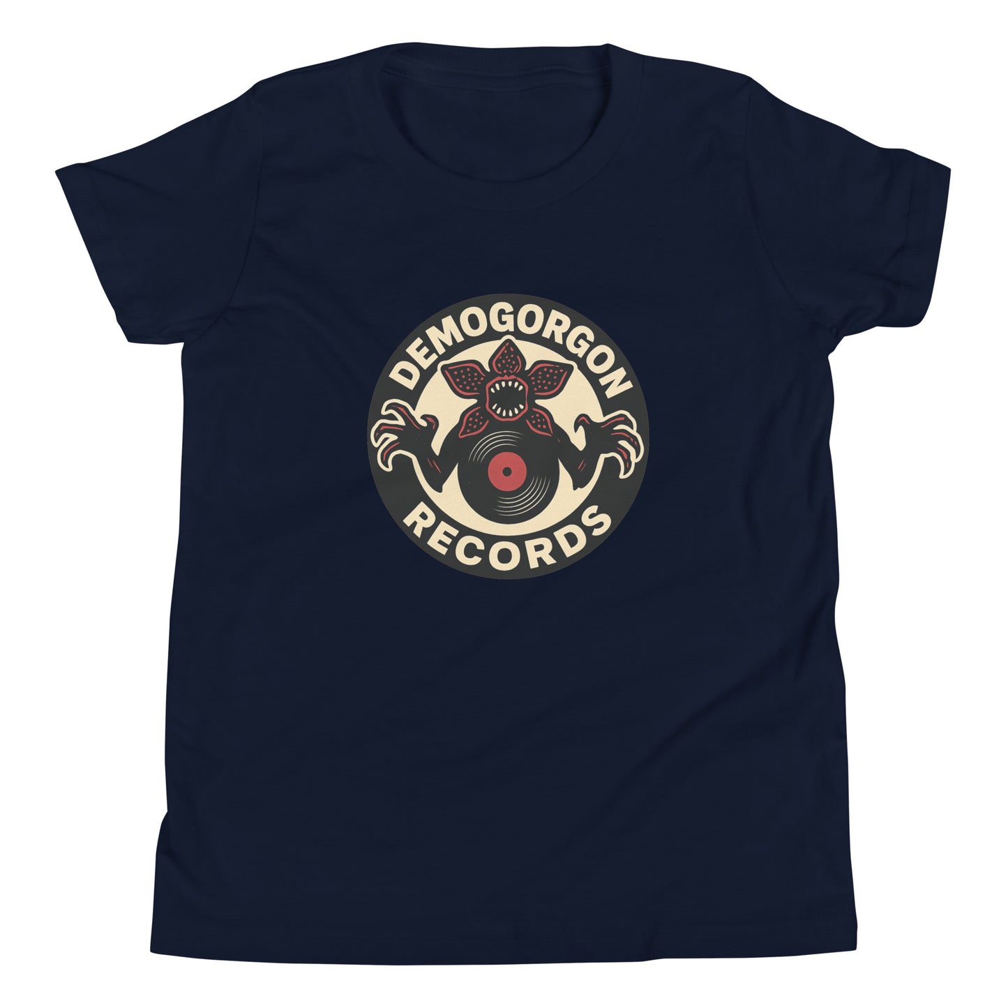 Demogorgon Records Youth Short Sleeve T-Shirt  from Rare Plus Apparel – unique movie & pop culture inspired design.