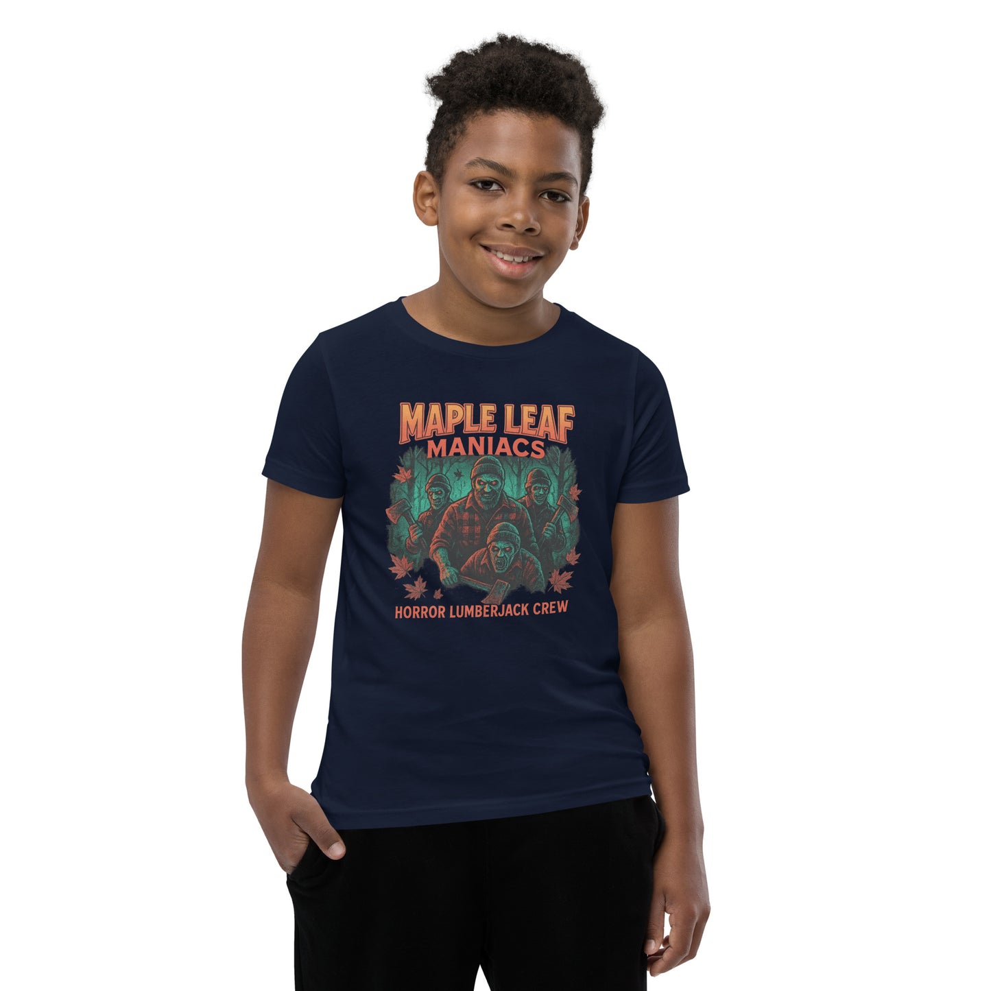 Maple Leaf Maniacs Youth Short Sleeve T-Shirt  from Rare Plus Apparel – unique movie & pop culture inspired design.