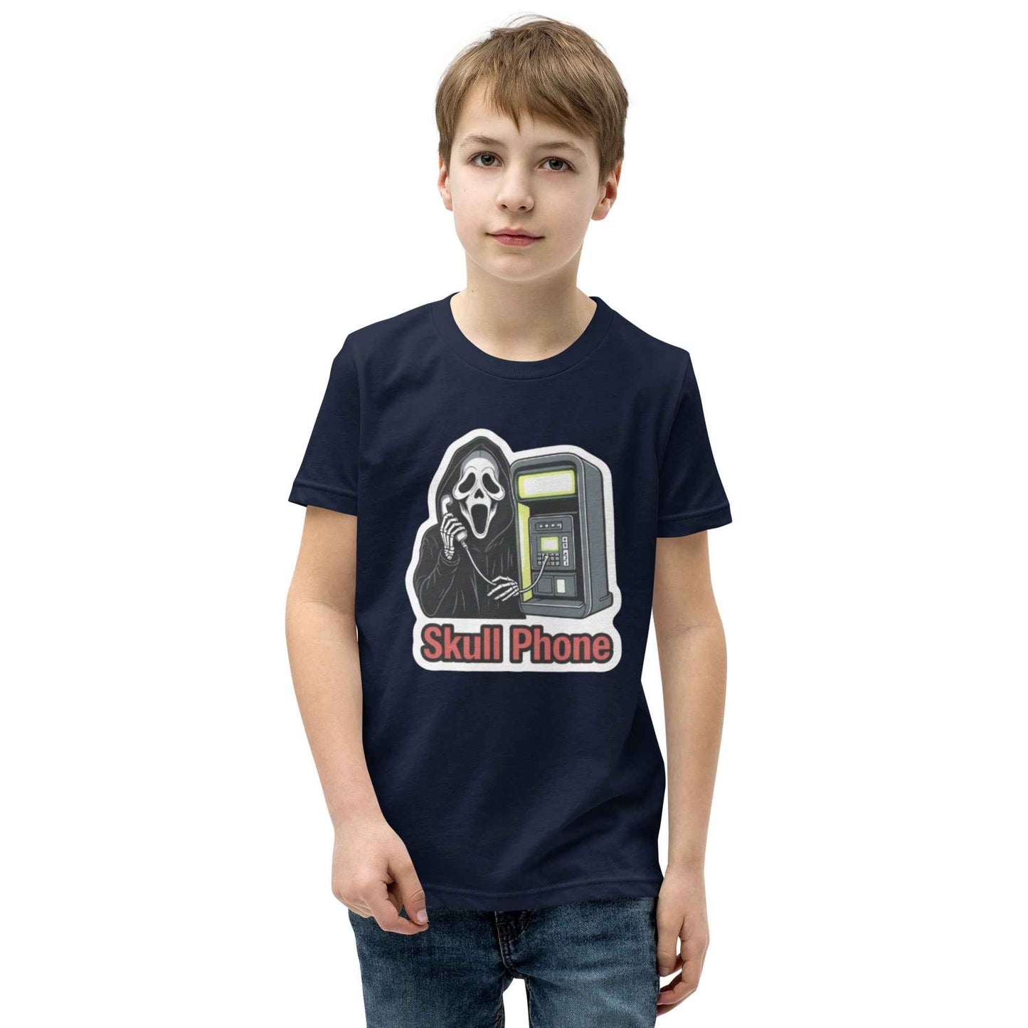 Skull Phone Skeleton Youth Short Sleeve T-Shirt
