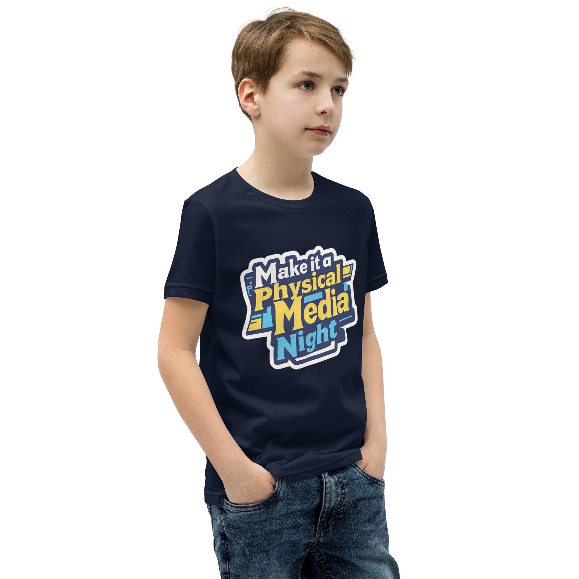 Make it a Physical Media Night Youth Short Sleeve T-Shirt  from Rare Plus Apparel – unique movie & pop culture inspired design.