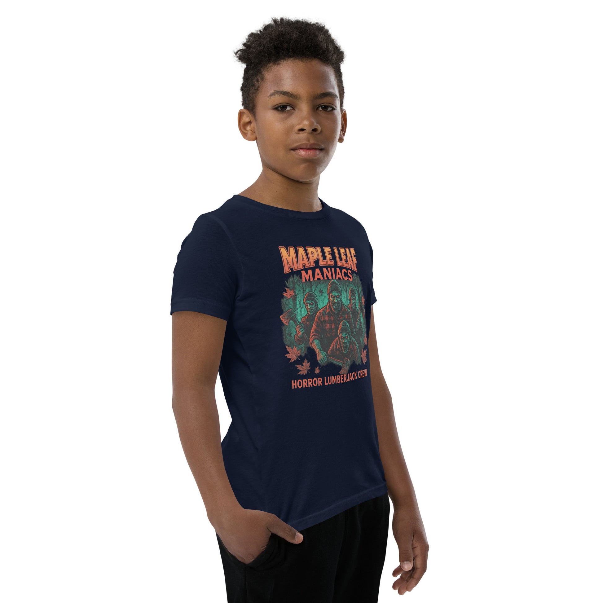 Maple Leaf Maniacs Youth Short Sleeve T-Shirt  from Rare Plus Apparel – unique movie & pop culture inspired design.