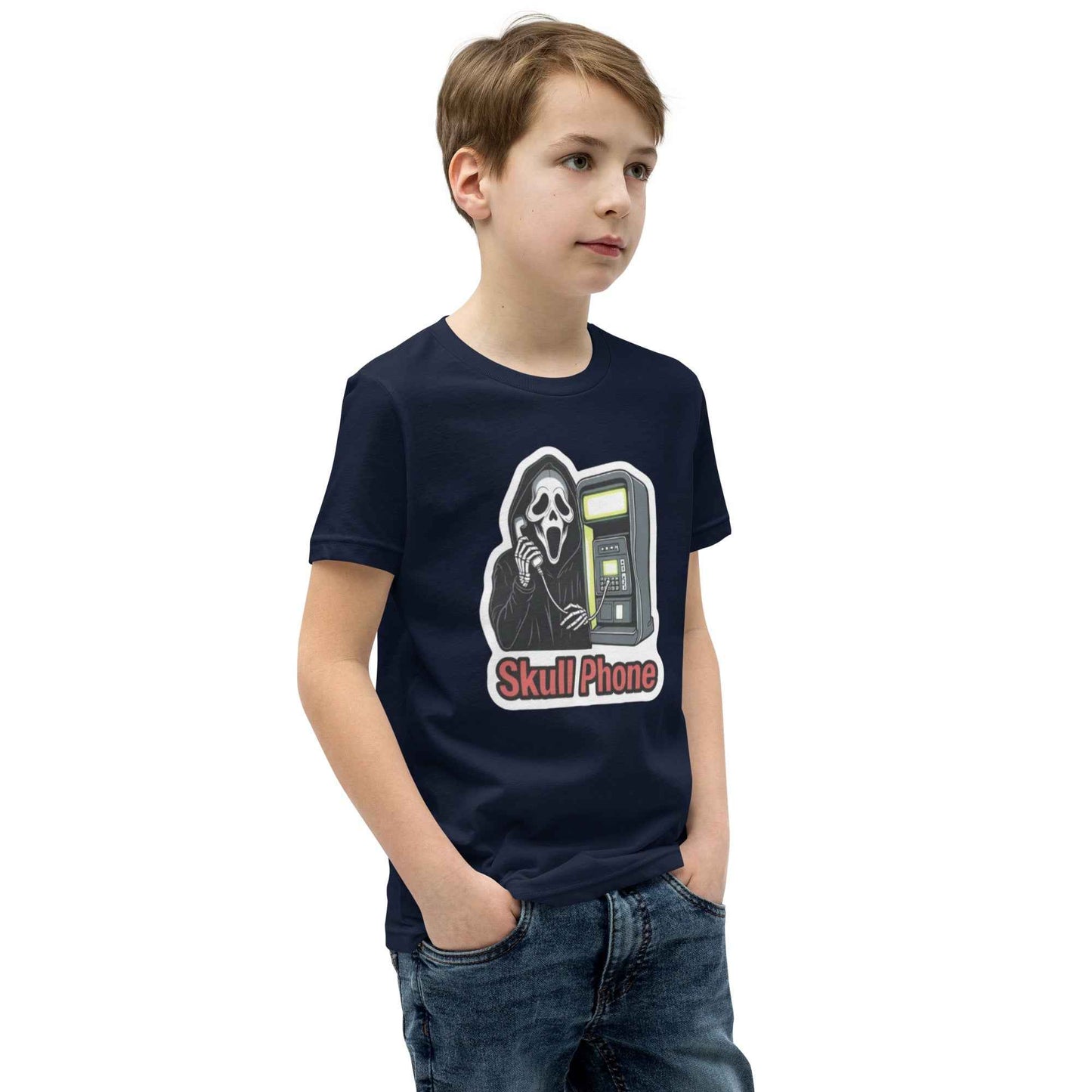 Skull Phone Skeleton Youth Short Sleeve T-Shirt