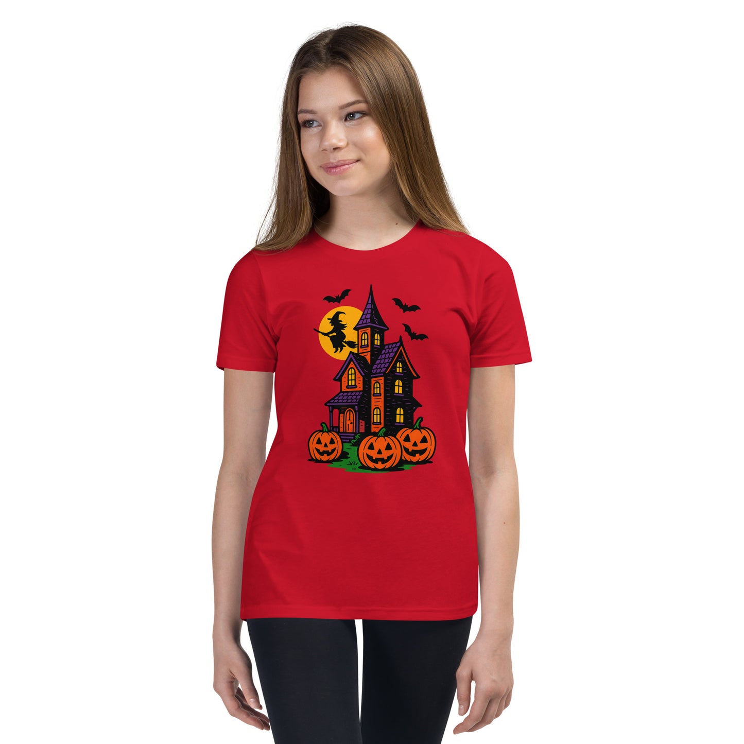 Haunted Halloween House Youth Short Sleeve T-Shirt  from Rare Plus Apparel – unique movie & pop culture inspired design.