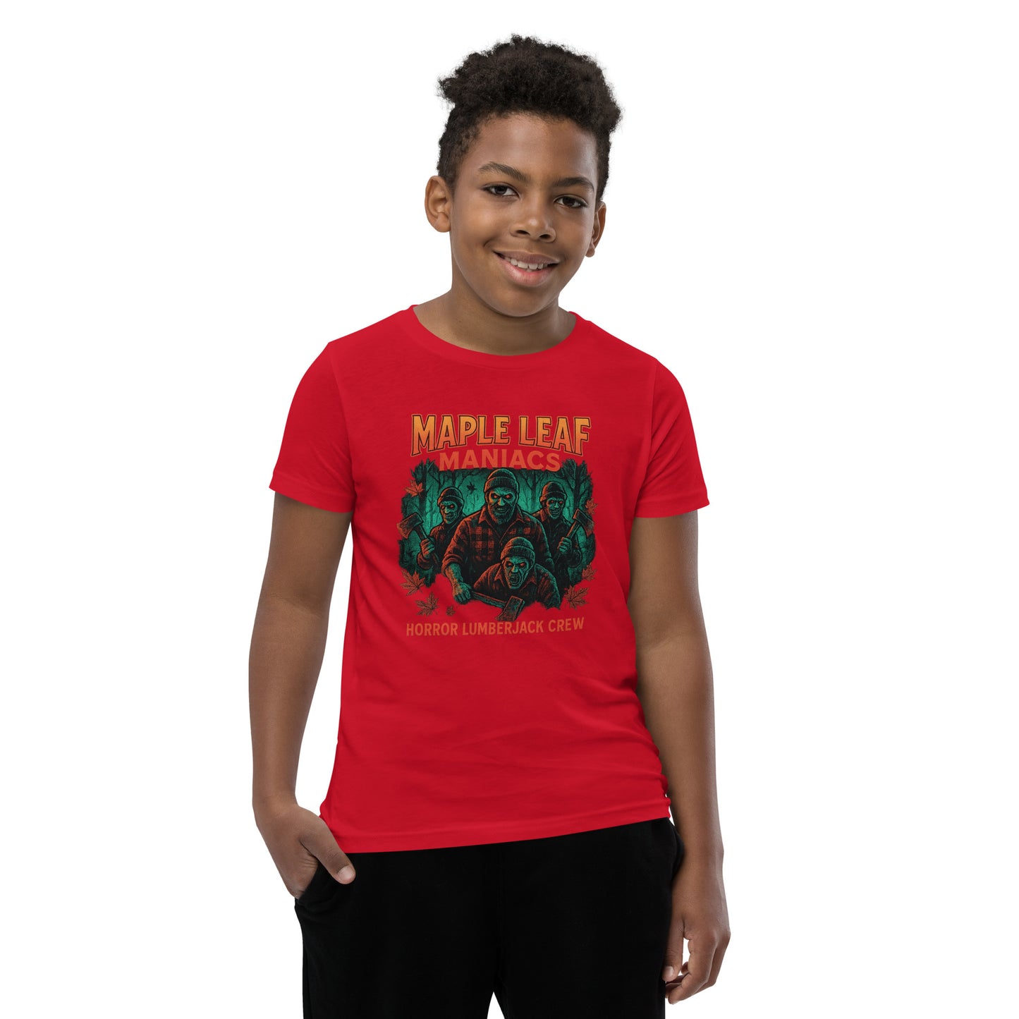 Maple Leaf Maniacs Youth Short Sleeve T-Shirt  from Rare Plus Apparel – unique movie & pop culture inspired design.