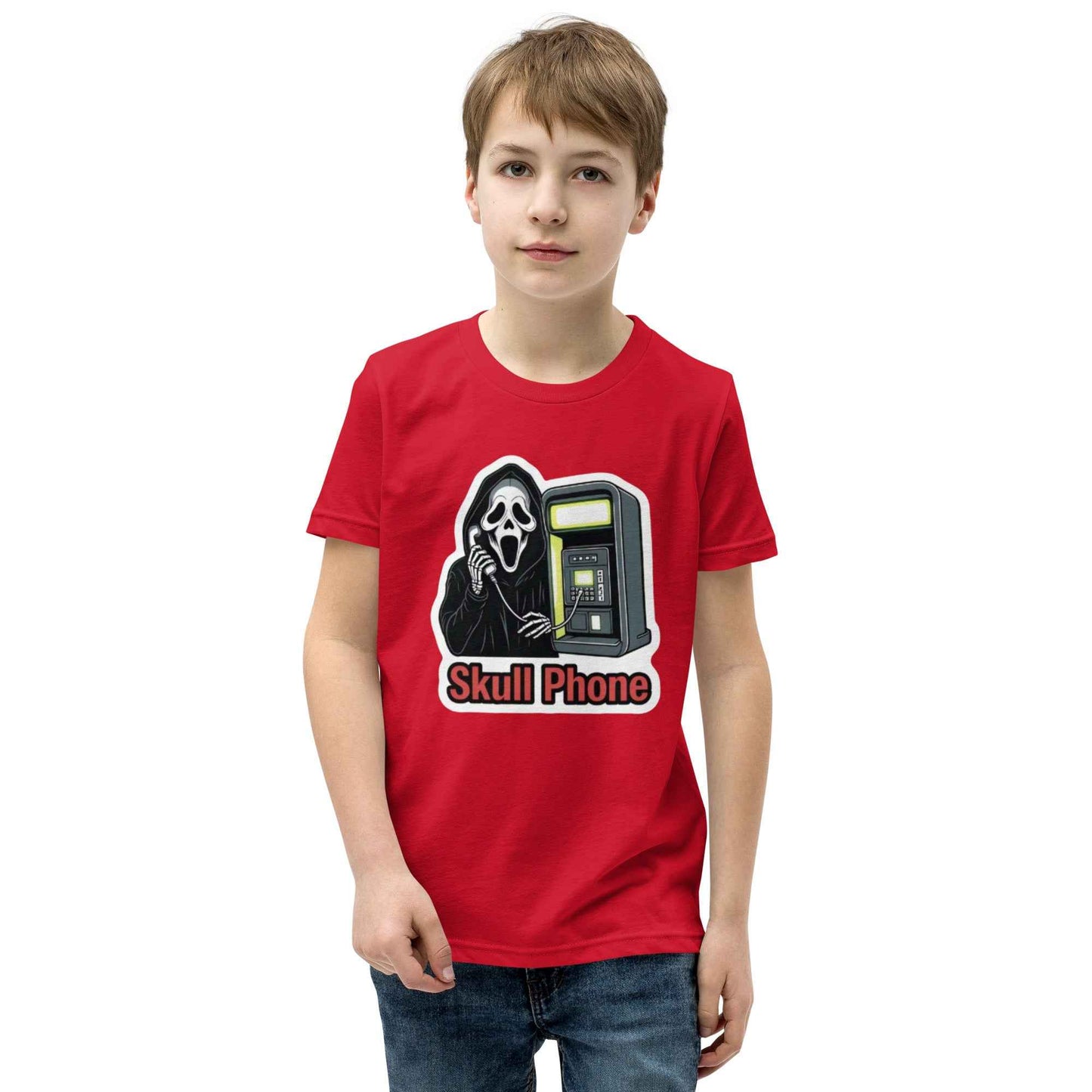 Skull Phone Skeleton Youth Short Sleeve T-Shirt