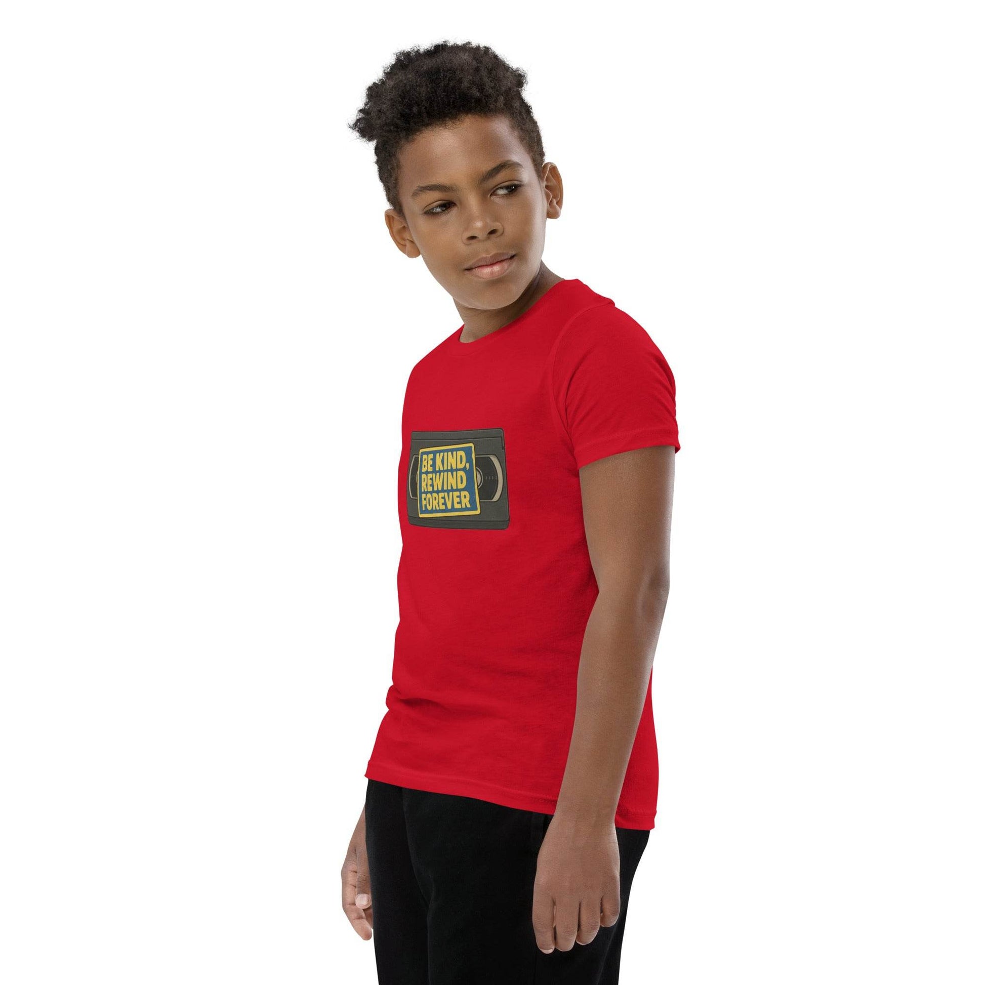 Be Kind, Rewind Forever Youth Short Sleeve T-Shirt  from Rare Plus Apparel – unique movie & pop culture inspired design.