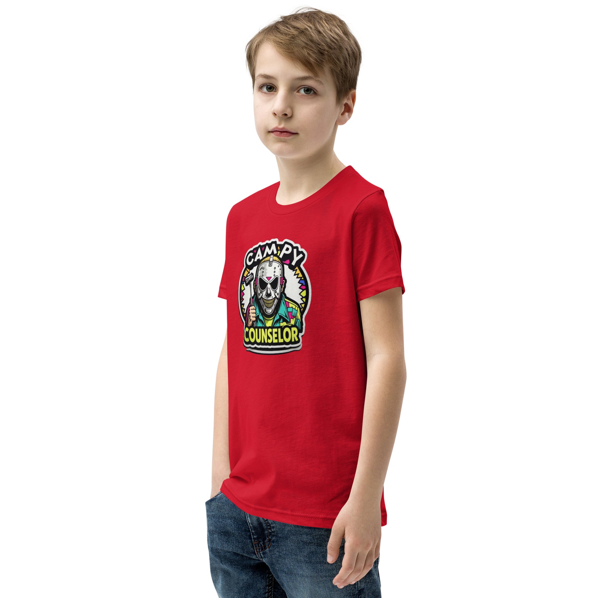 Campy Counselor Youth Short Sleeve T-Shirt  from Rare Plus Apparel – unique movie & pop culture inspired design.