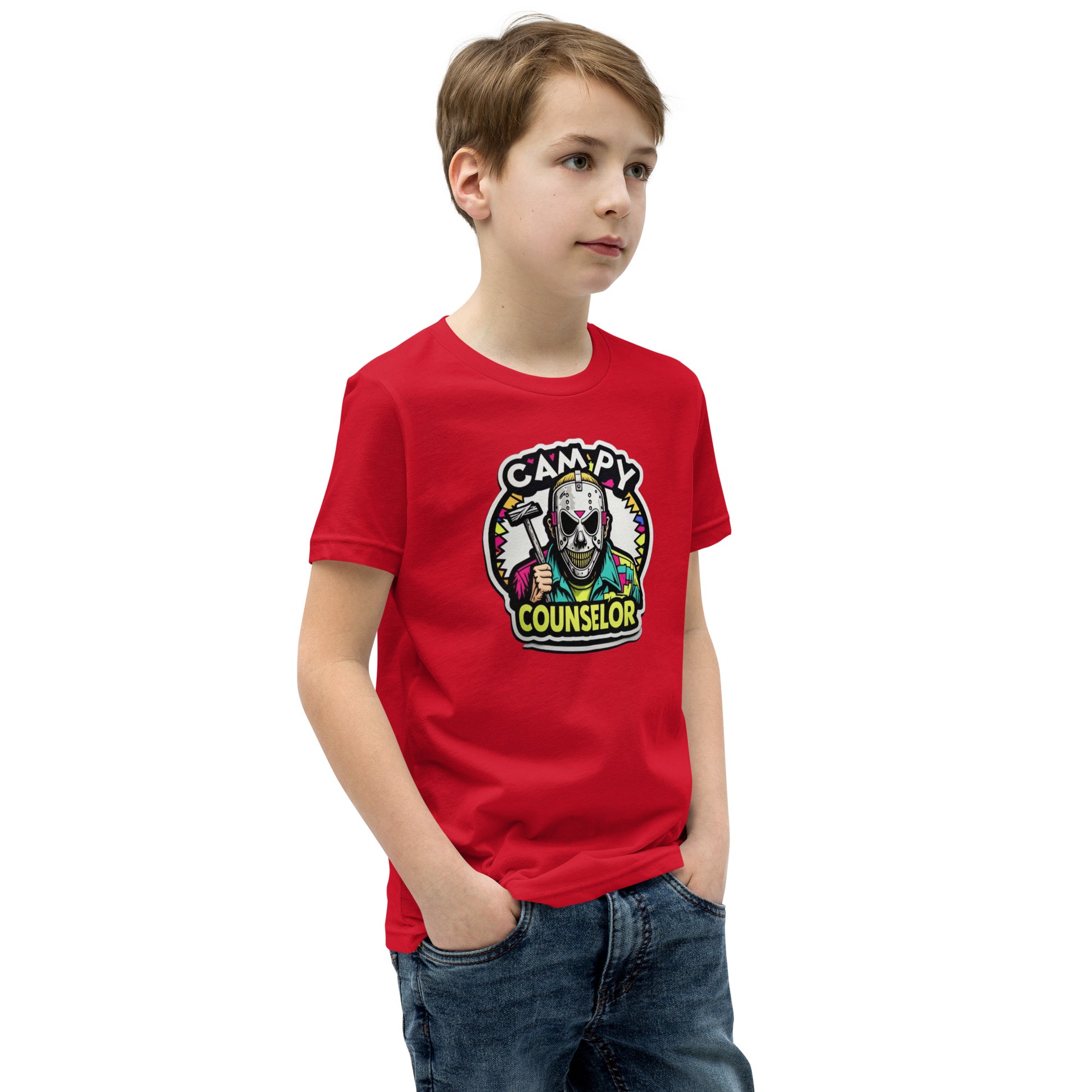 Campy Counselor Youth Short Sleeve T-Shirt  from Rare Plus Apparel – unique movie & pop culture inspired design.