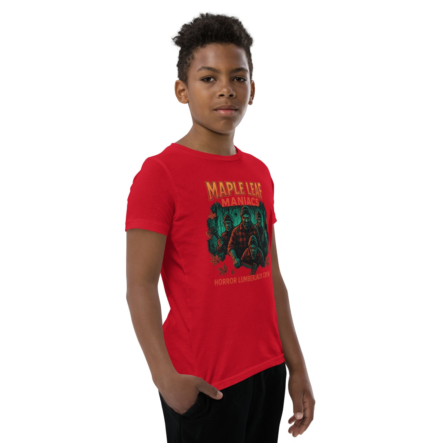 Maple Leaf Maniacs Youth Short Sleeve T-Shirt  from Rare Plus Apparel – unique movie & pop culture inspired design.