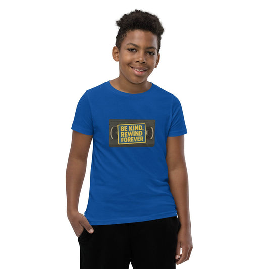Be Kind, Rewind Forever Youth Short Sleeve T-Shirt  from Rare Plus Apparel – unique movie & pop culture inspired design.