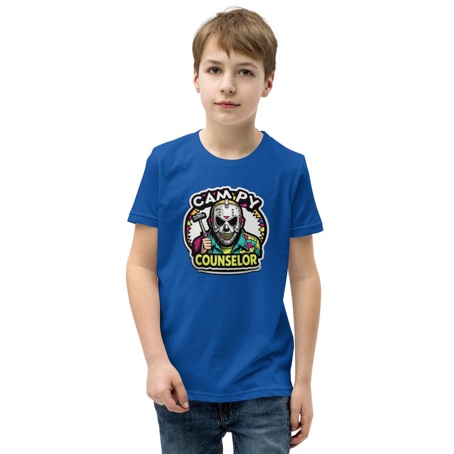 Campy Counselor Youth Short Sleeve T-Shirt  from Rare Plus Apparel – unique movie & pop culture inspired design.