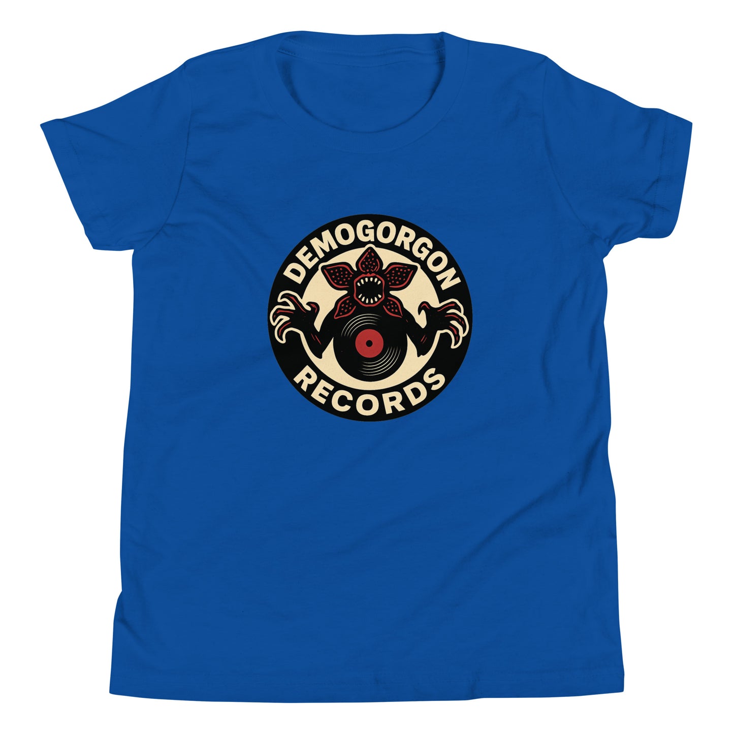 Demogorgon Records Youth Short Sleeve T-Shirt  from Rare Plus Apparel – unique movie & pop culture inspired design.