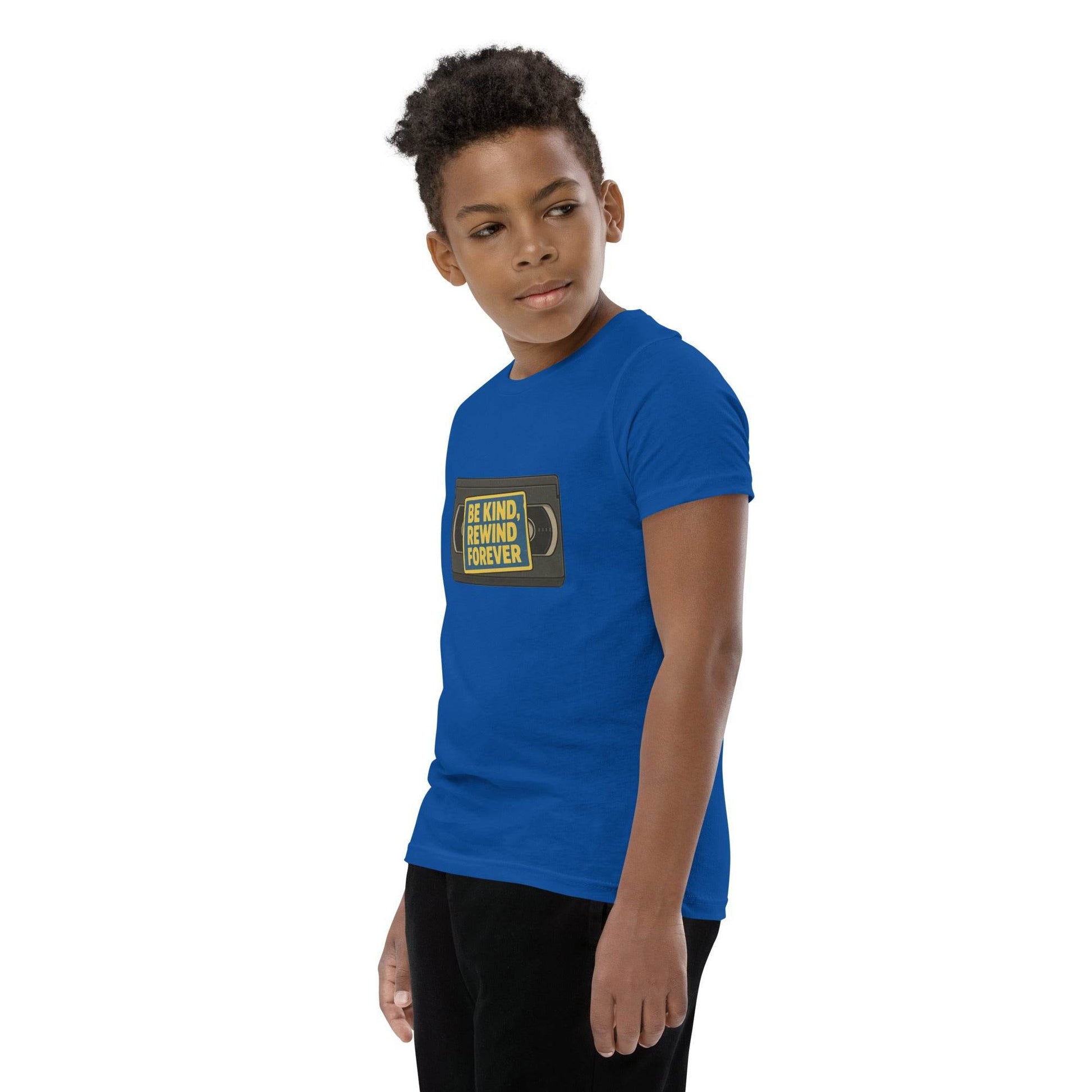 Be Kind, Rewind Forever Youth Short Sleeve T-Shirt  from Rare Plus Apparel – unique movie & pop culture inspired design.