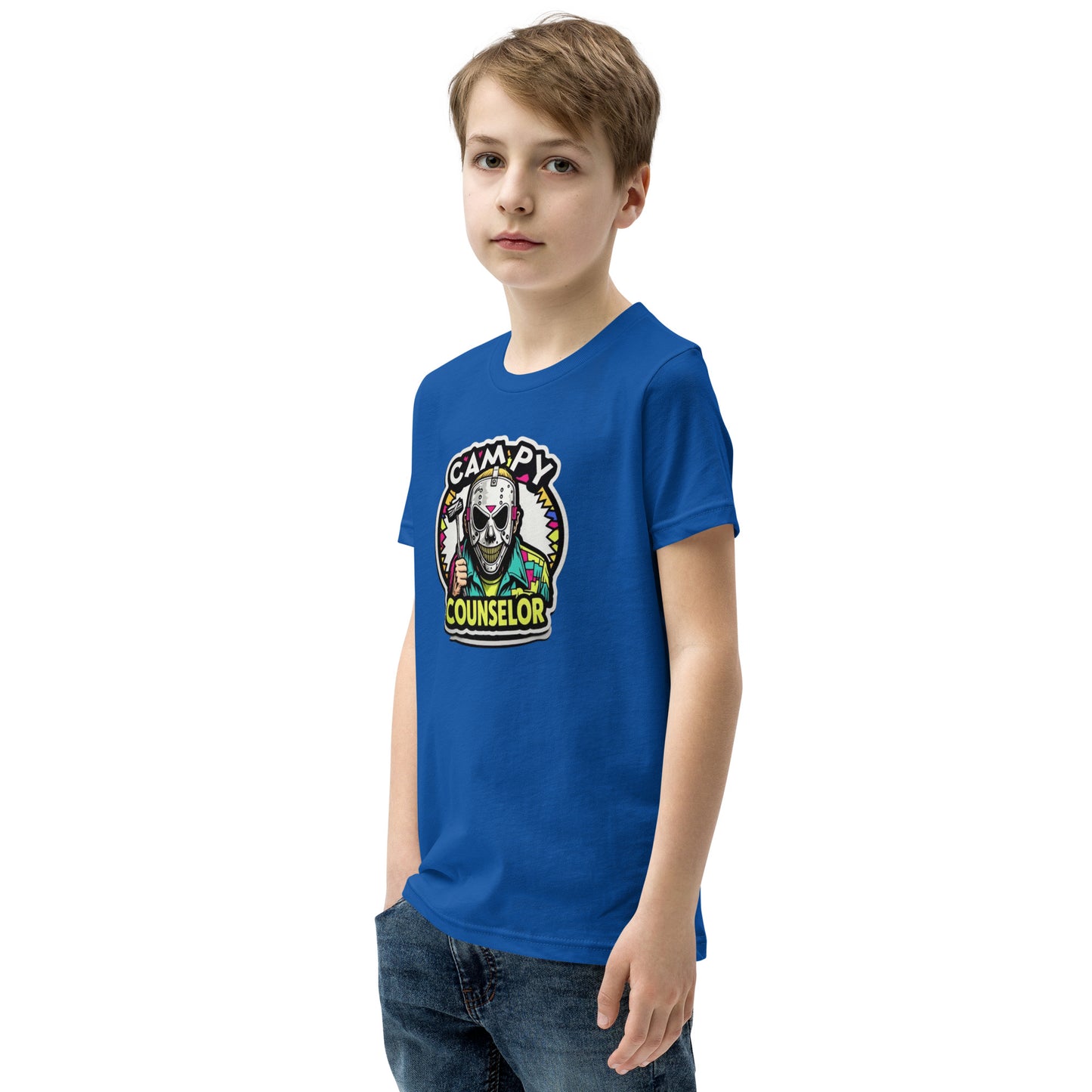Campy Counselor Youth Short Sleeve T-Shirt  from Rare Plus Apparel – unique movie & pop culture inspired design.