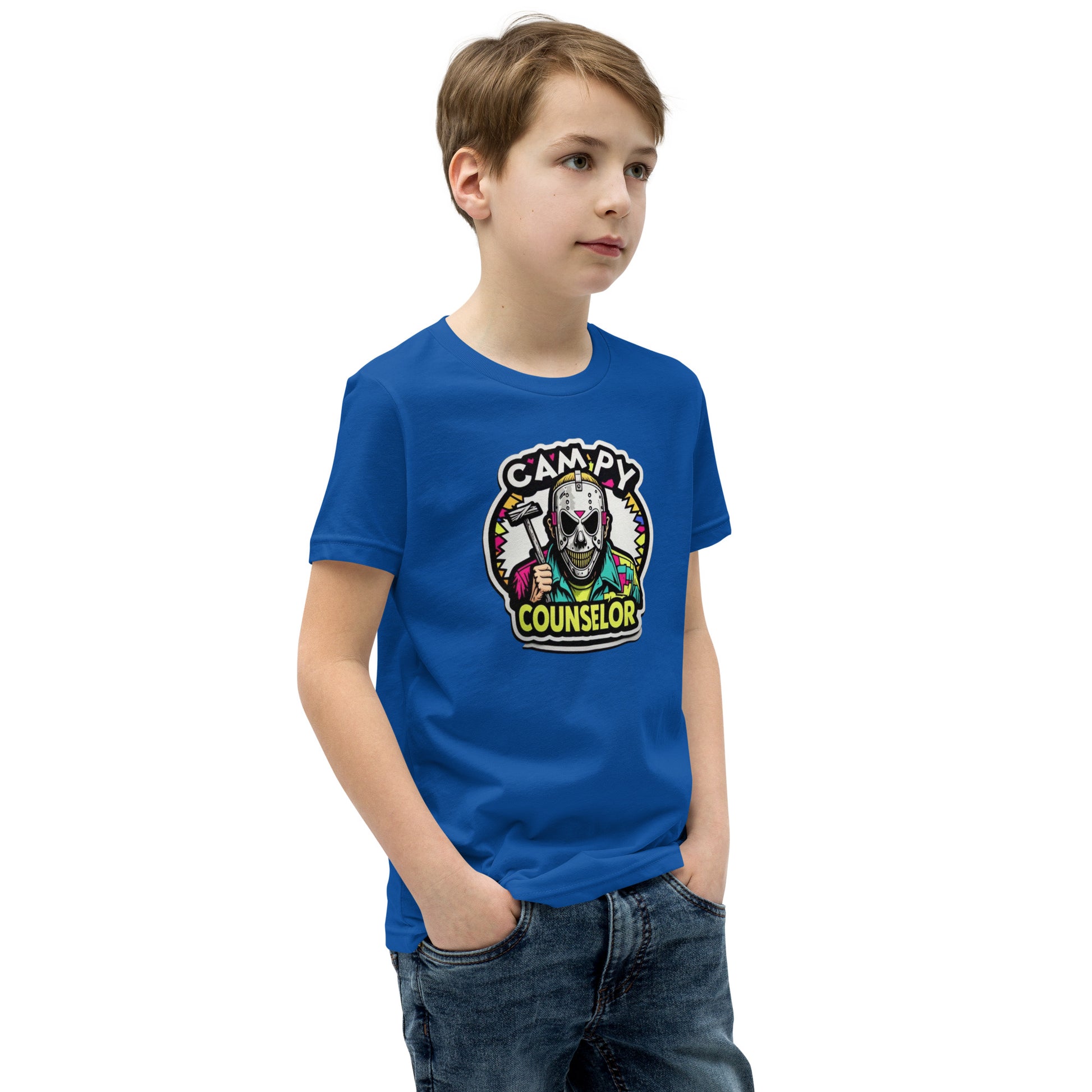 Campy Counselor Youth Short Sleeve T-Shirt  from Rare Plus Apparel – unique movie & pop culture inspired design.