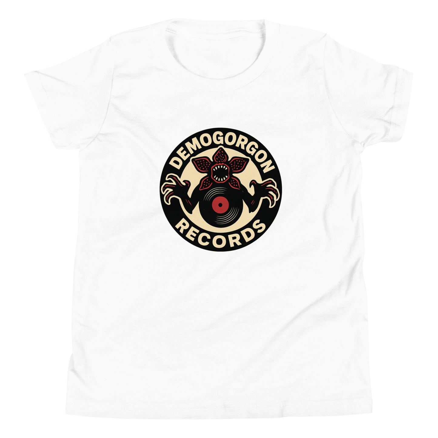 Demogorgon Records Youth Short Sleeve T-Shirt  from Rare Plus Apparel – unique movie & pop culture inspired design.