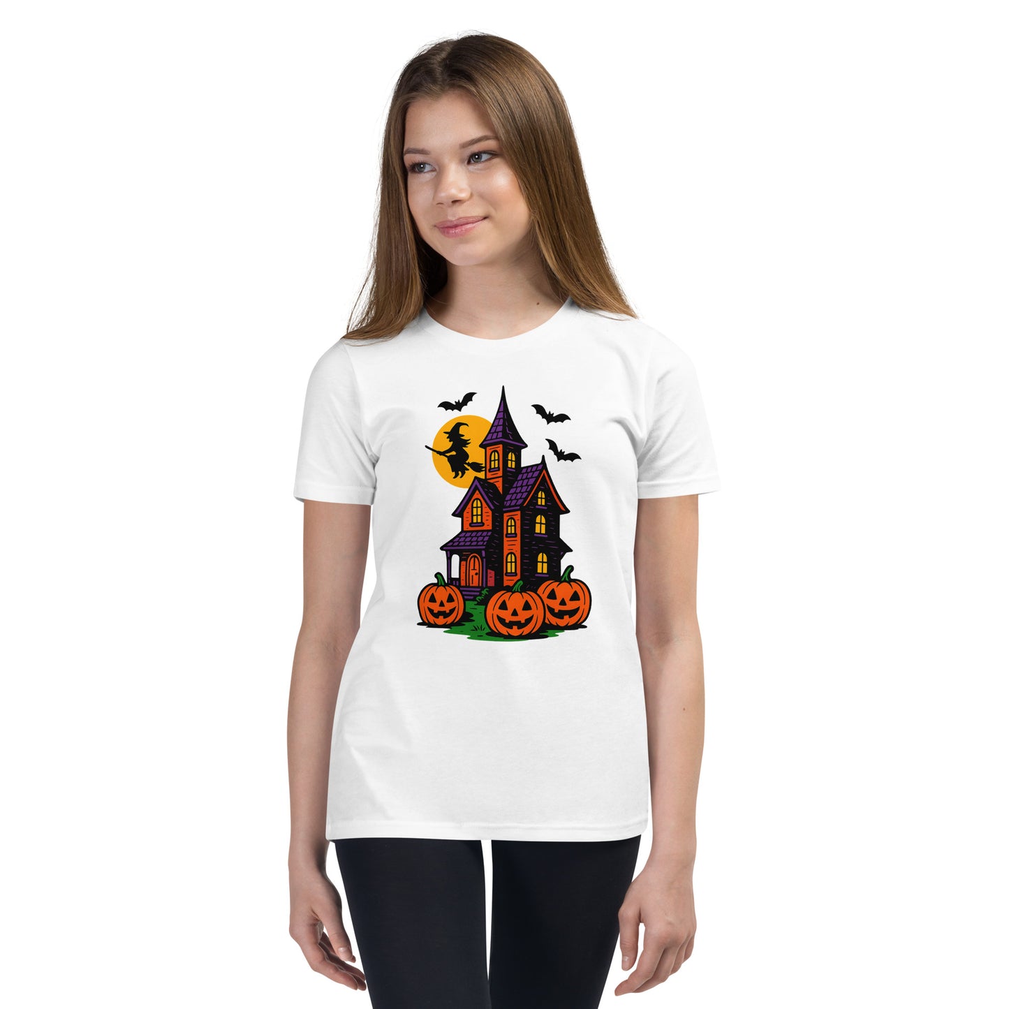 Haunted Halloween House Youth Short Sleeve T-Shirt  from Rare Plus Apparel – unique movie & pop culture inspired design.
